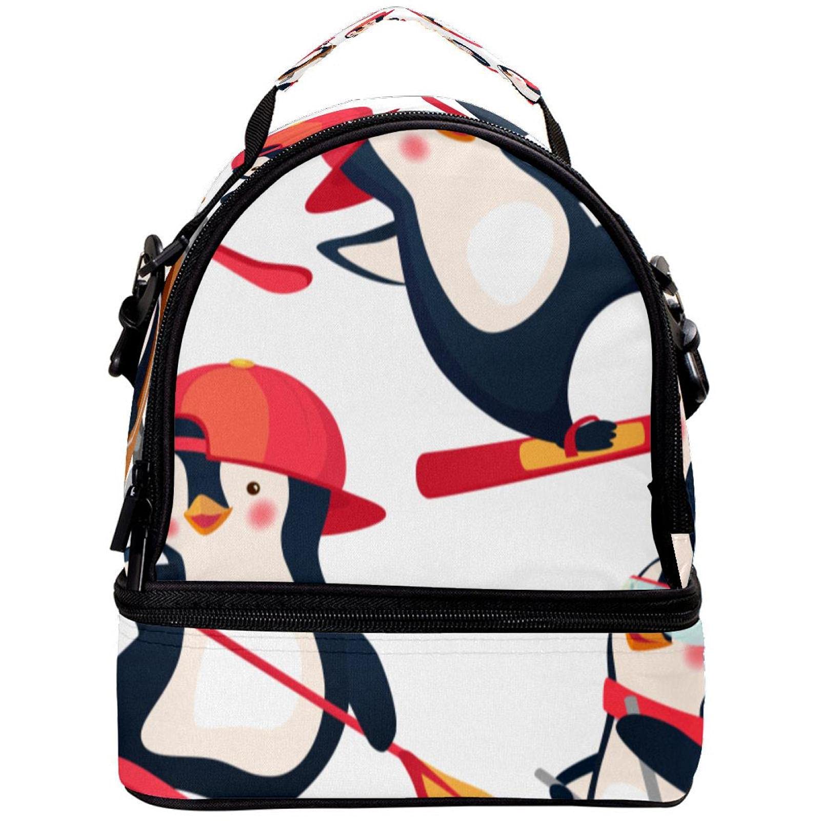 GIOVANIOR Insulated Lunch Box - Funny Skiing Penguin Design, Leak-Proof Cooler Bag for School, Work, Picnics & Outdoor Activities | Perfect for Men & Women