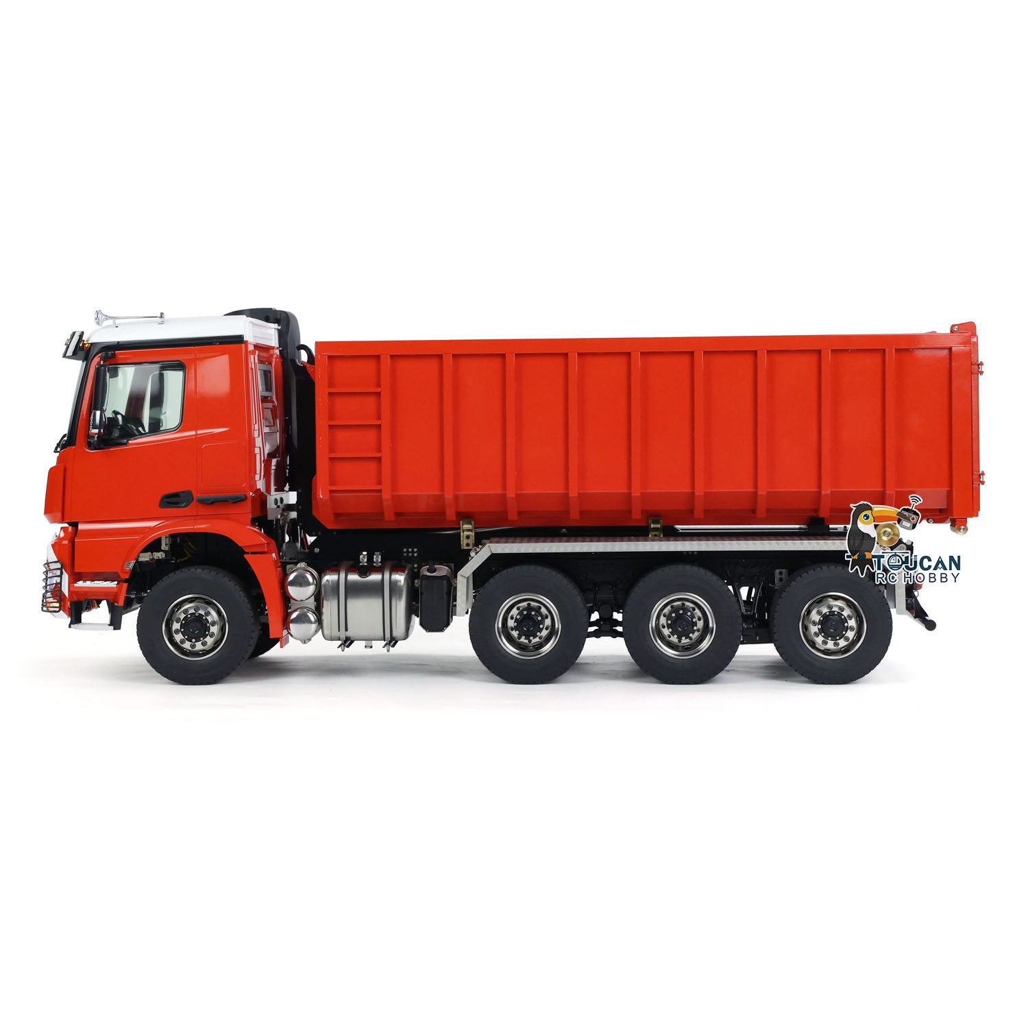 1/14 Scale Metal RC Hydraulic Dumper Truck - 8x8 Roll Off Dump Truck with Rear Axle Steering & 3-Speed I6S Remote Control - Construction Vehicle Model for Kids & Adults (Ideal for Construction Site Play, Collecting & RC Hobbyists)