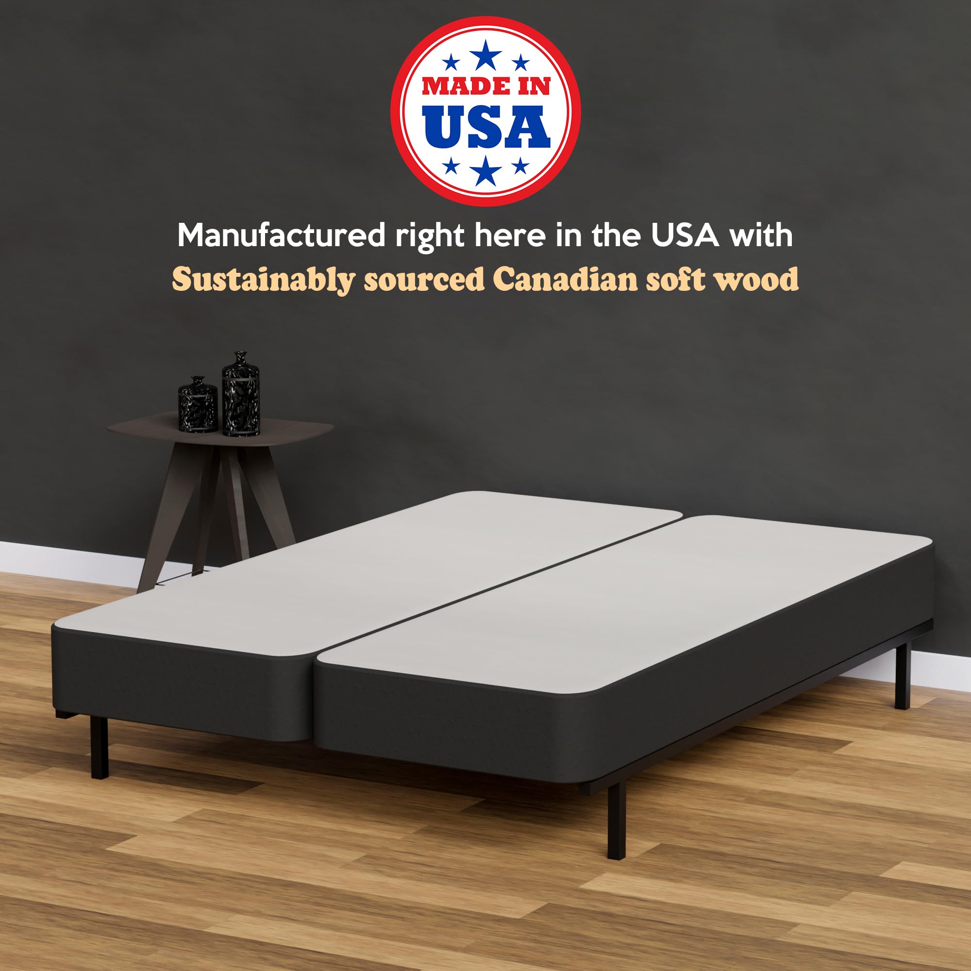 8-Inch Fully Assembled Traditional Foundation with Sturdy Fabric Panel & Split Wooden Frame - Durable Bedding Mattress Box Spring for Full Size Bed, Black | Perfect for Guest Rooms, Dormitories & Home Bedrooms