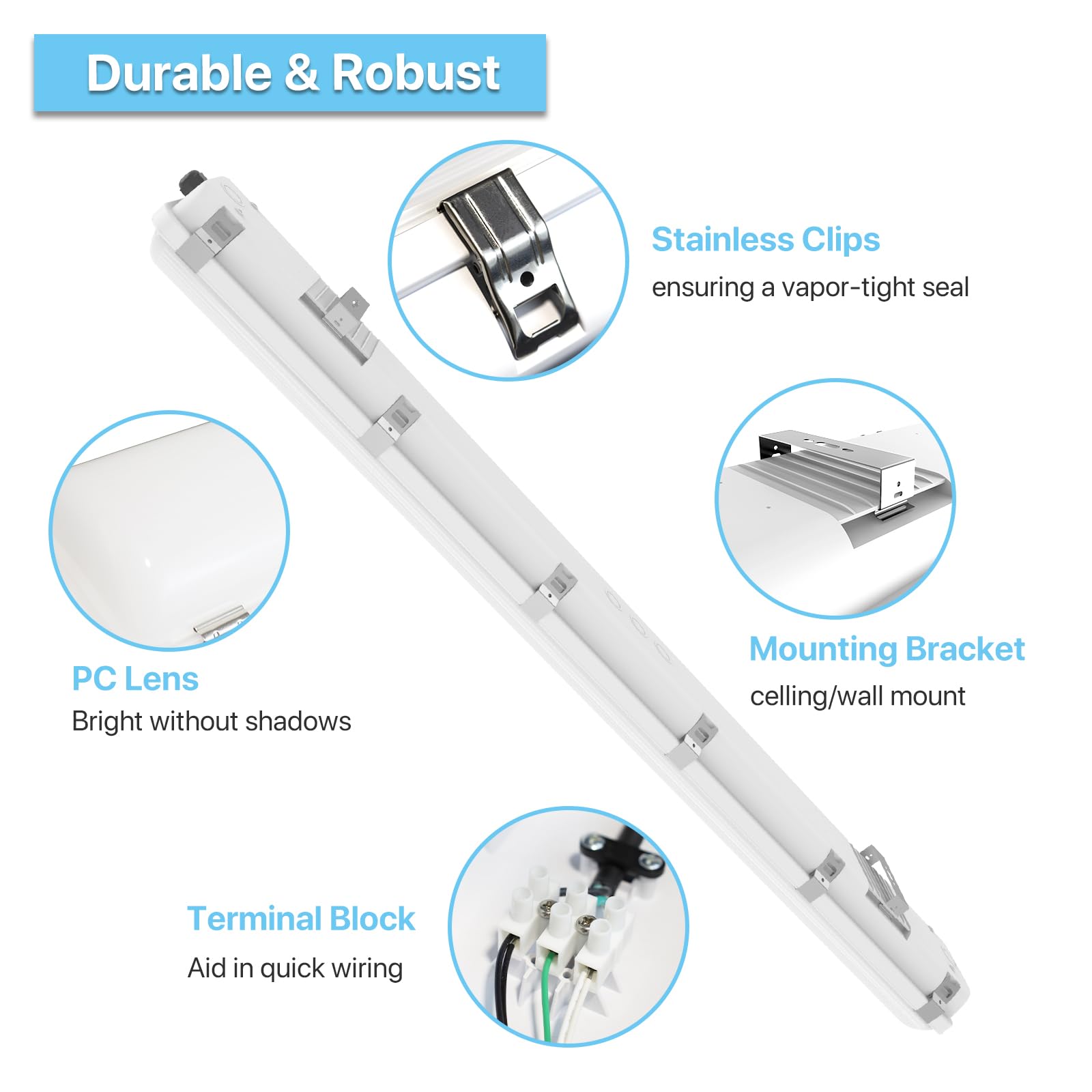 HYPERLITE 4FT LED Vapor Tight Light Fixture - 40W 5200LM, IP65 Waterproof, 5000K Daylight, 100-277V - Perfect for Car Wash Bays, Barns, Horse Stables, Workshops, Cold Storage & Garages (4-Pack) - Energy Efficient Lighting Solution for Industrial & Commercial Spaces
