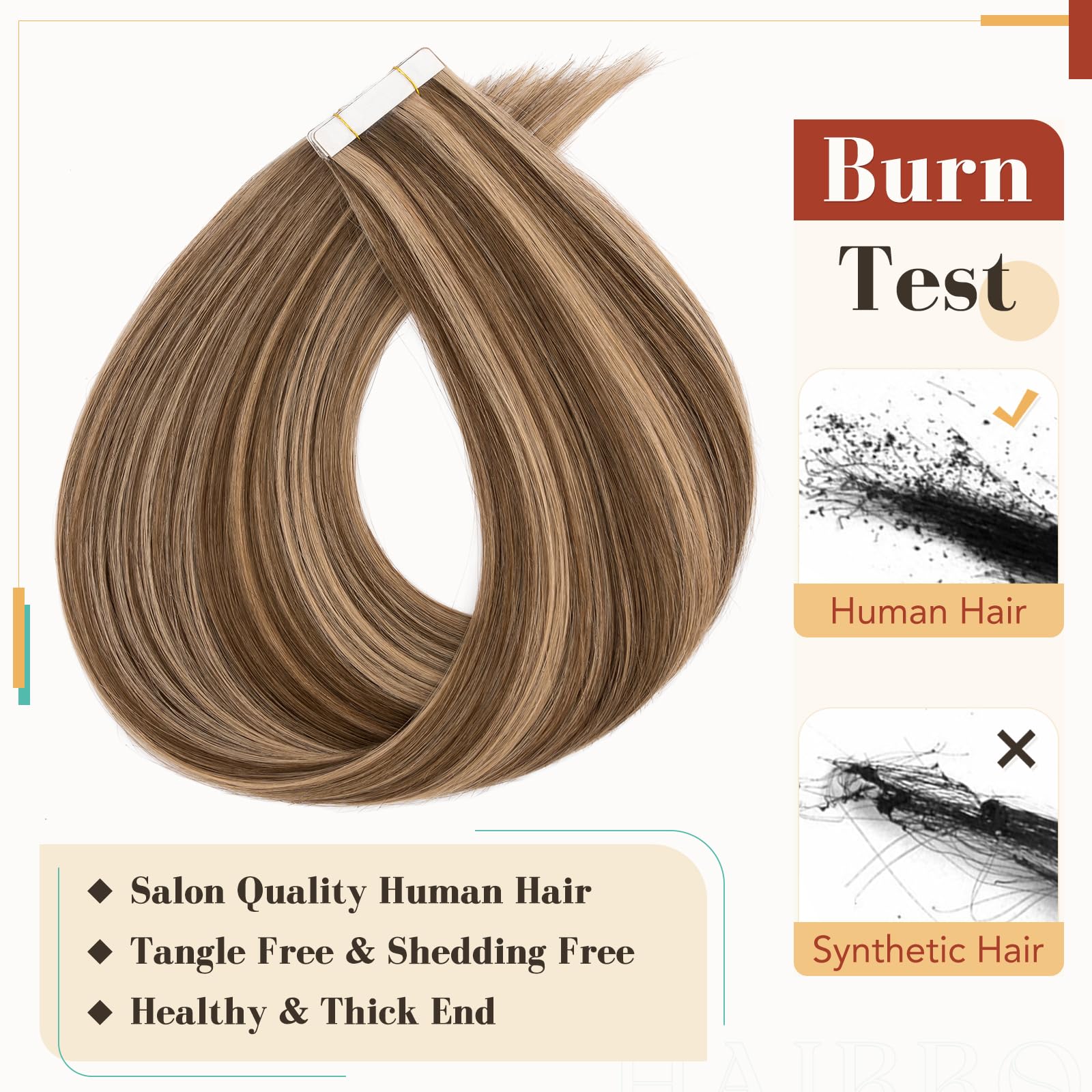 Premium Hairro Glue-In Human Hair Extensions – 18 Inch 50g 20pcs Tape-In Weft with Double-Sided Adhesive – Natural #4P27 Medium Brown & Dark Blonde Balayage Highlights – Perfect for Volume, Length & Styling for Parties, Weddings & Daily Wear