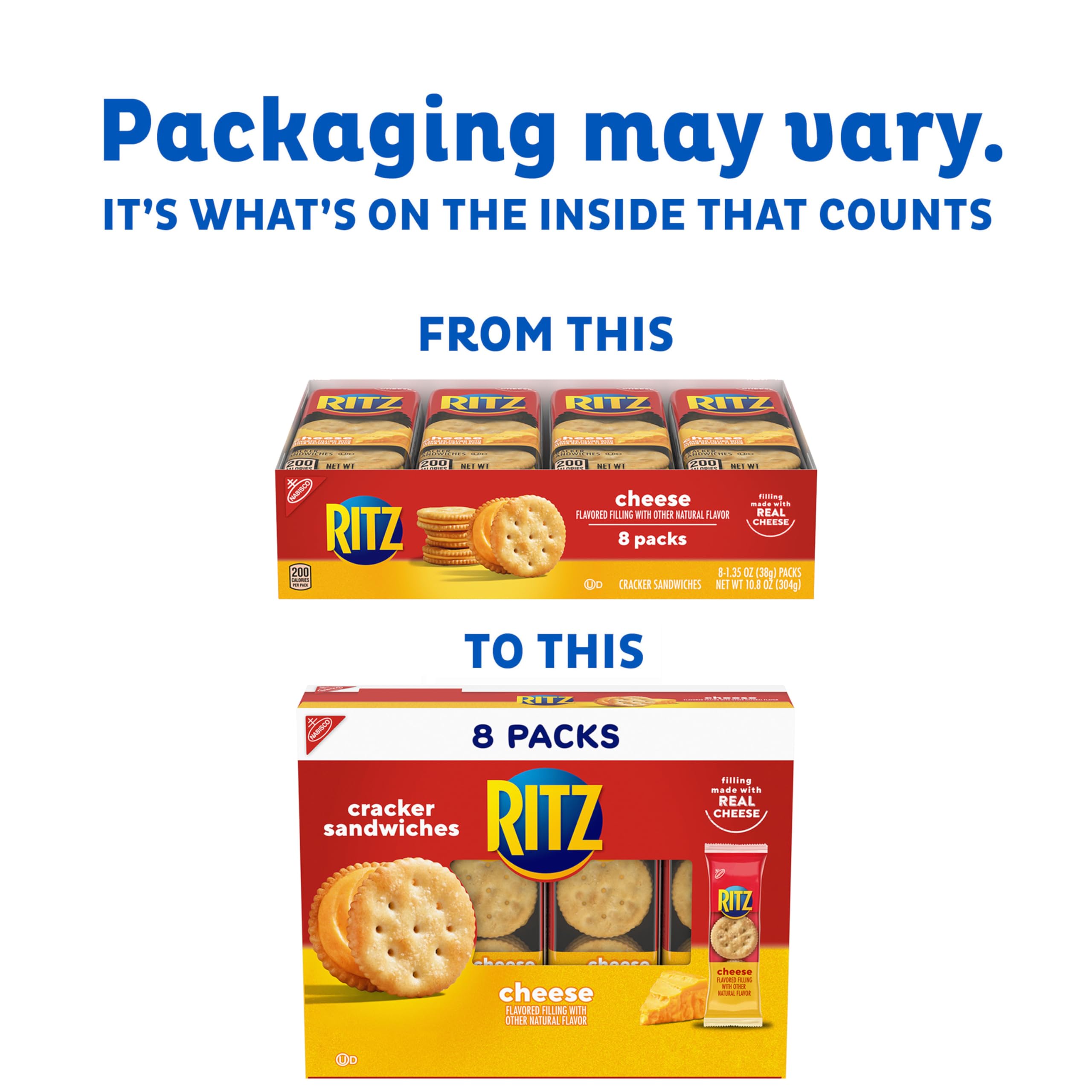 RITZ Cheese Sandwich Crackers - 112 Individually Wrapped Snack Packs (14 Boxes, 6 Crackers Each) - Perfect for School Lunches, Office Snacks & On-the-Go Treats