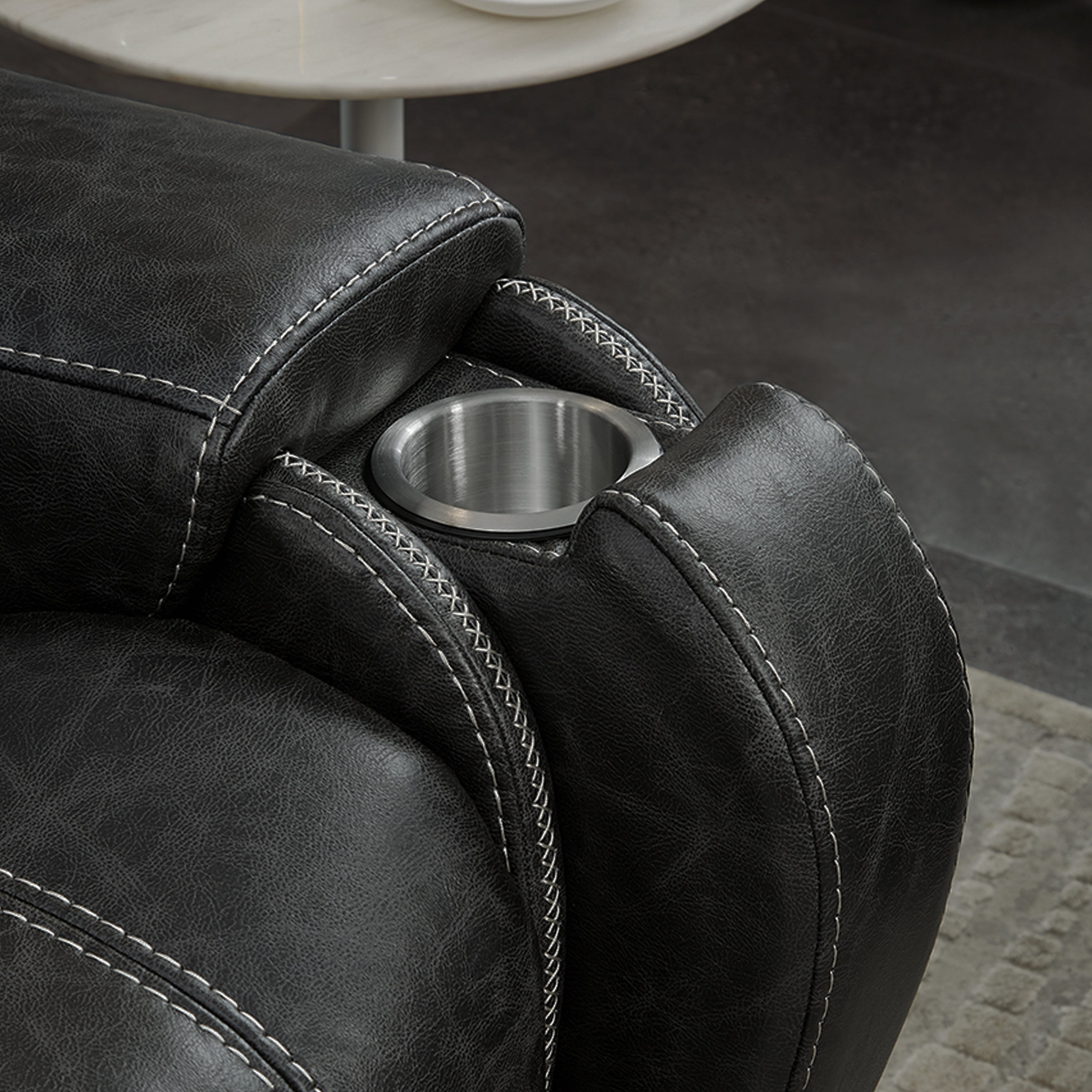 Rowena Modern Faux Leather Recliner Chair with Cup Holder - Smoke Gray - Comfortable Living Room Furniture for Home Theater, Gaming & Relaxation
