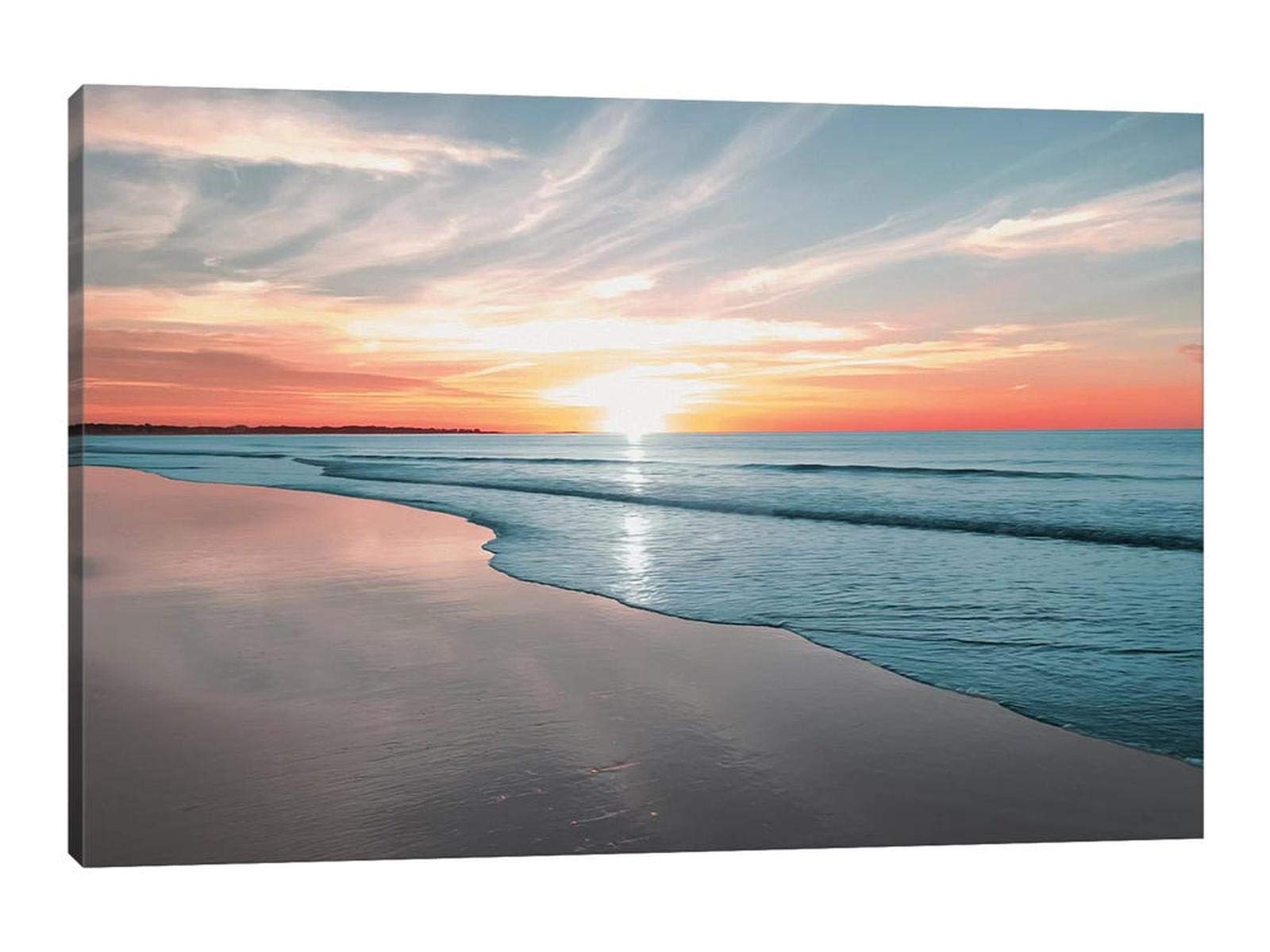 Beach Wall Art Decor - Ocean Sunset Canvas Print for Bathroom & Bedroom - Coastal Themed Home Decor 32x48 Inches - Perfect for Beach House, Vacation Rental or Coastal Style Interior Design