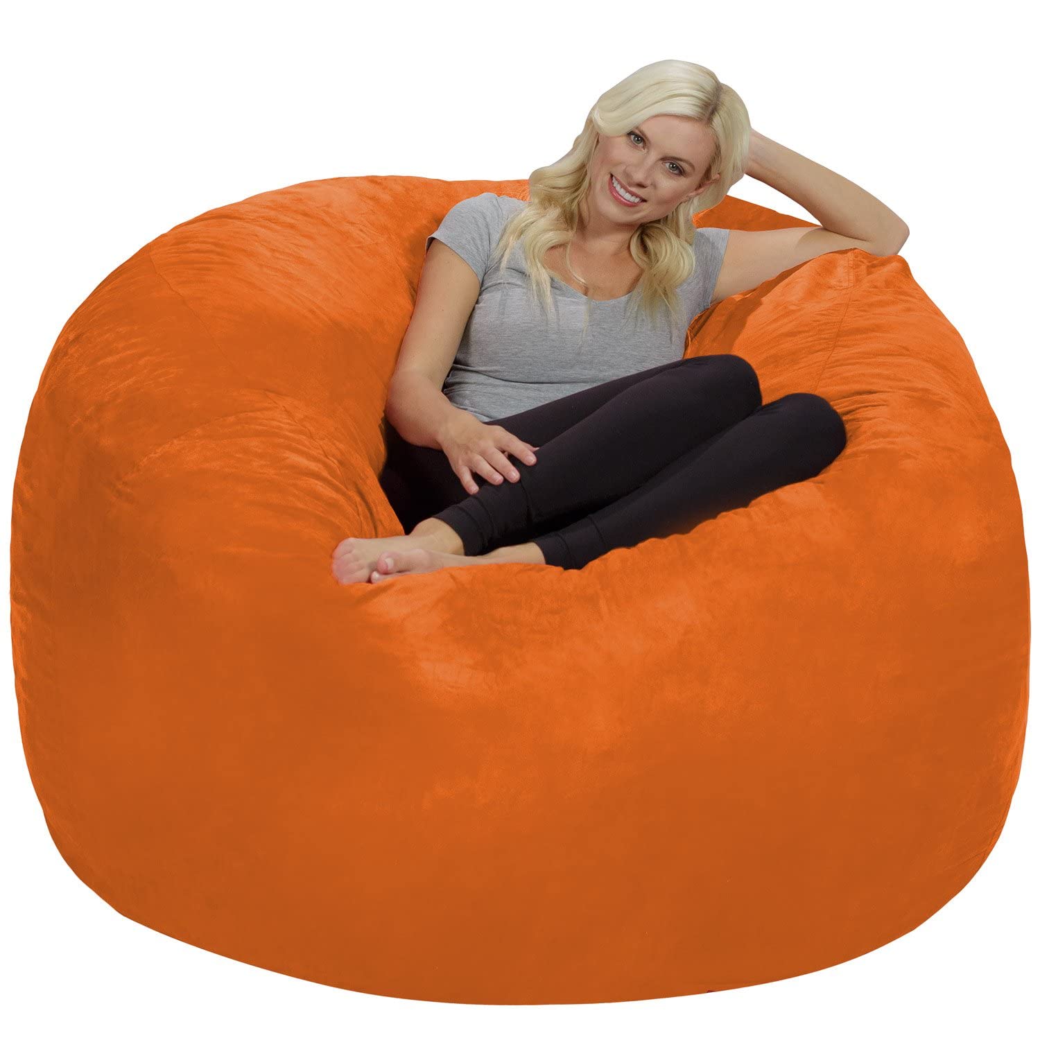 Chill Sack 6' Giant Memory Foam Bean Bag Chair - Oversized Sofa with Soft Microfiber Cover in Orange | Perfect for Living Room, Game Room & Dorm Relaxation