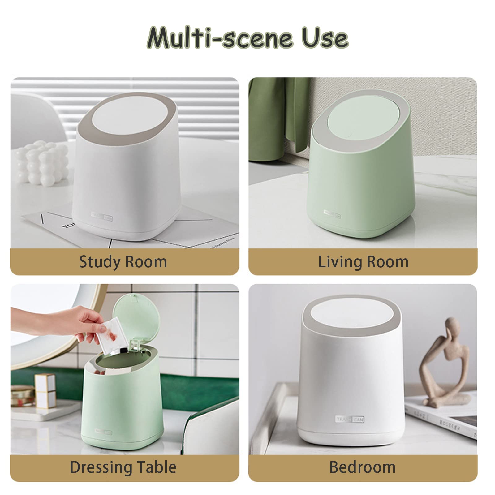 Mini Desktop Trash Can with 90 Trash Bags - Press-Type Lid Countertop Waste Bin, Small Plastic Garbage Can for Bathroom, Bedroom, Living Room & Dressing Table (White) - Perfect for Home, Office & Vanity Organization