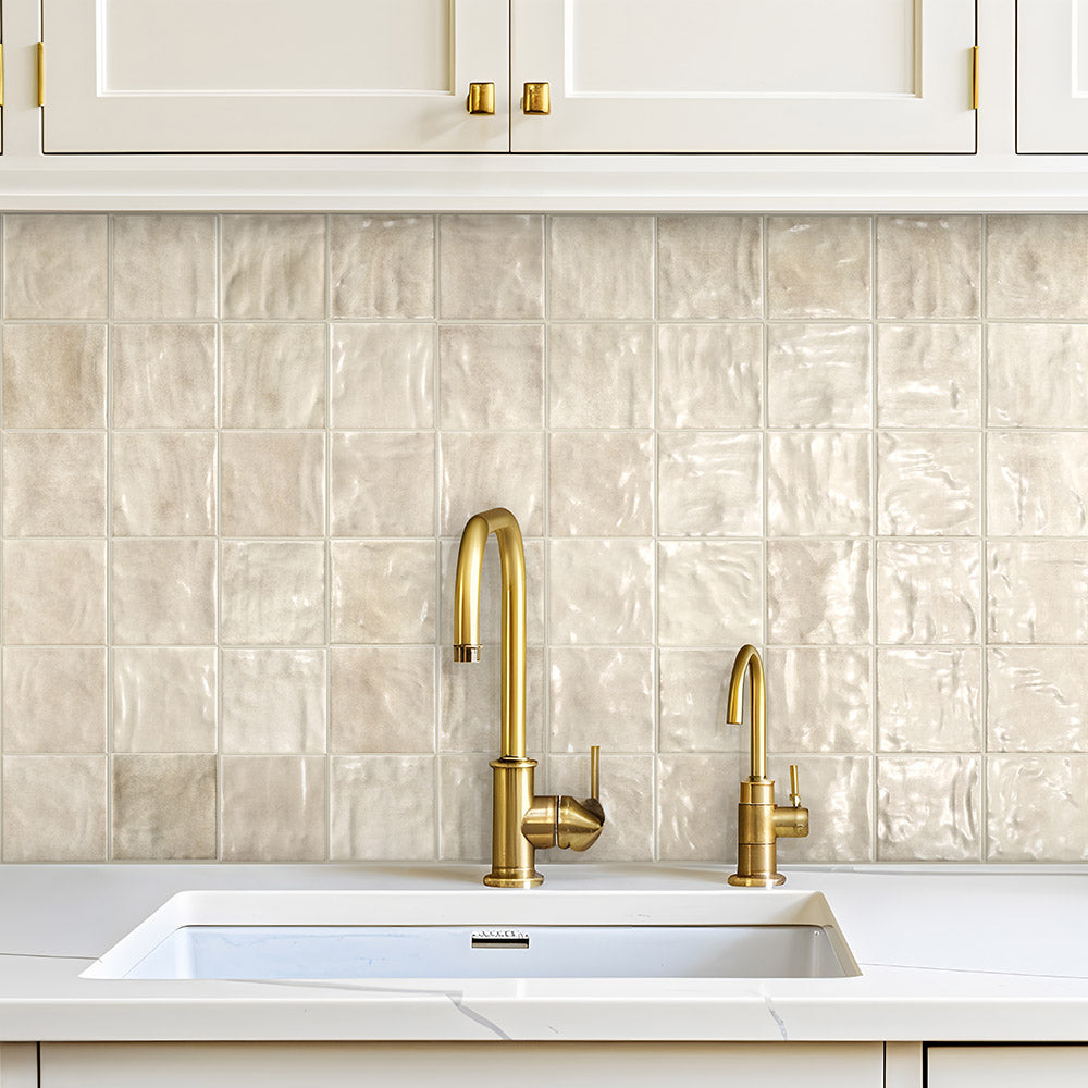 Premium Marrakesh Beige 12x12 Inch Glossy Zellige Square Tile - Moroccan Style Ceramic Wall & Floor Tile for Kitchen Backsplash, Bathroom, and Shower Decor