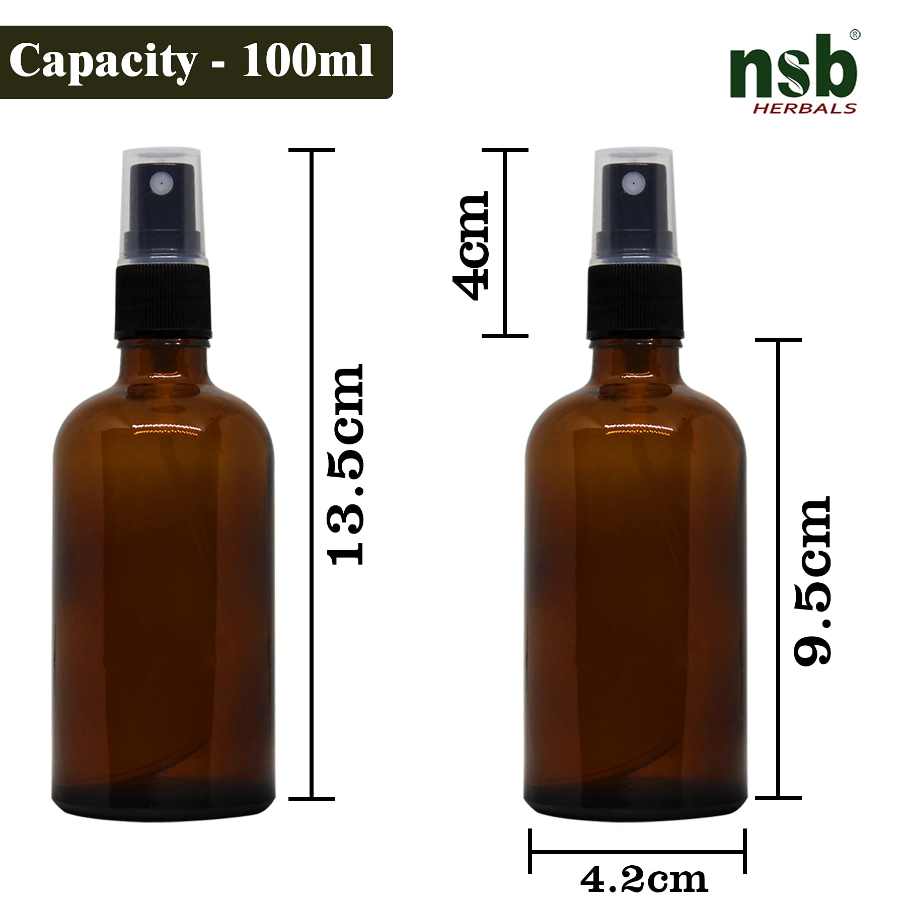 NSB Herbals 100ml Refillable Amber Glass Bottle with Fine Mist Spray Pump - Perfect for DIY Perfume, Essential Oils, Aromatherapy Blends, Facial Mists & Beauty Products (1-Pack, Black) - Ideal for Home, Travel & Skincare Routine