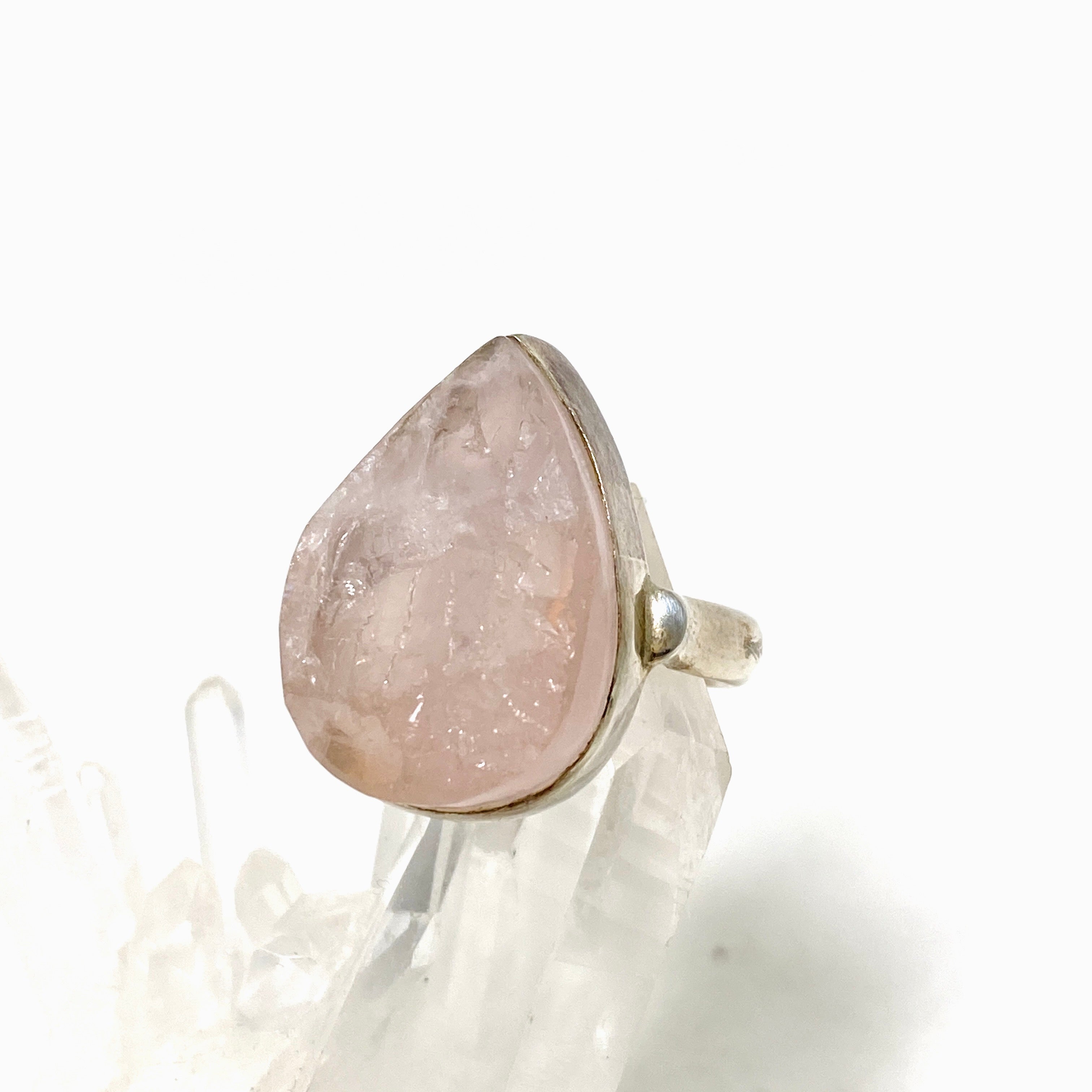 Natural Rose Quartz Raw Teardrop Ring - Size 9 - KRGJ1306 - Perfect for Boho Jewelry & Spiritual Healing Gifts