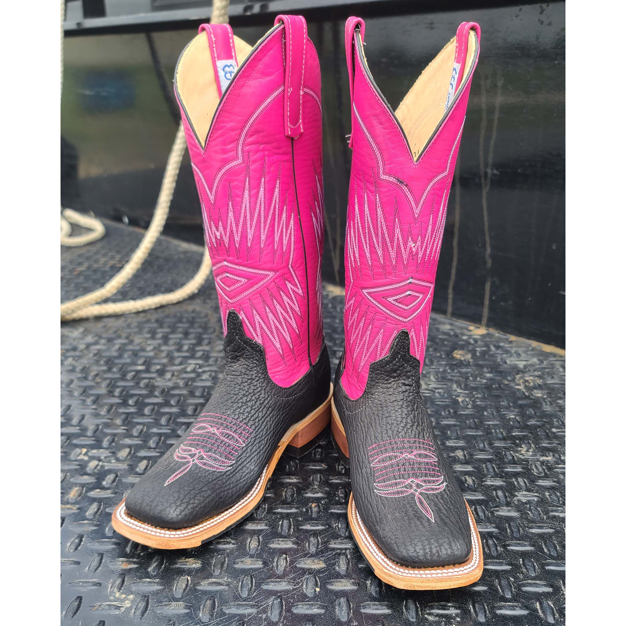 Anderson Bean Black & Pink Oiled Shark Leather Cowboy Boots - Western Style, Comfortable & Durable for Rodeo, Country Dancing & Casual Wear