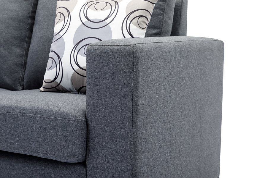 Modern Grey Fabric Sofa with Chrome Legs & Accent Pillows - Stylish Living Room Furniture for Small Spaces & Apartments