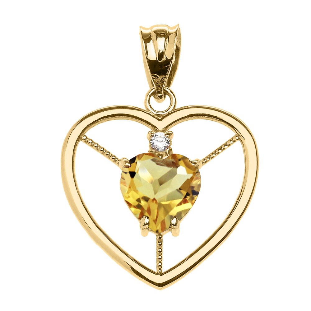 14K Yellow Gold November Birthstone Pendant - Genuine Citrine & Diamond Open Heart Necklace for Women | Perfect Birthday Gift, Anniversary Present & Everyday Jewelry