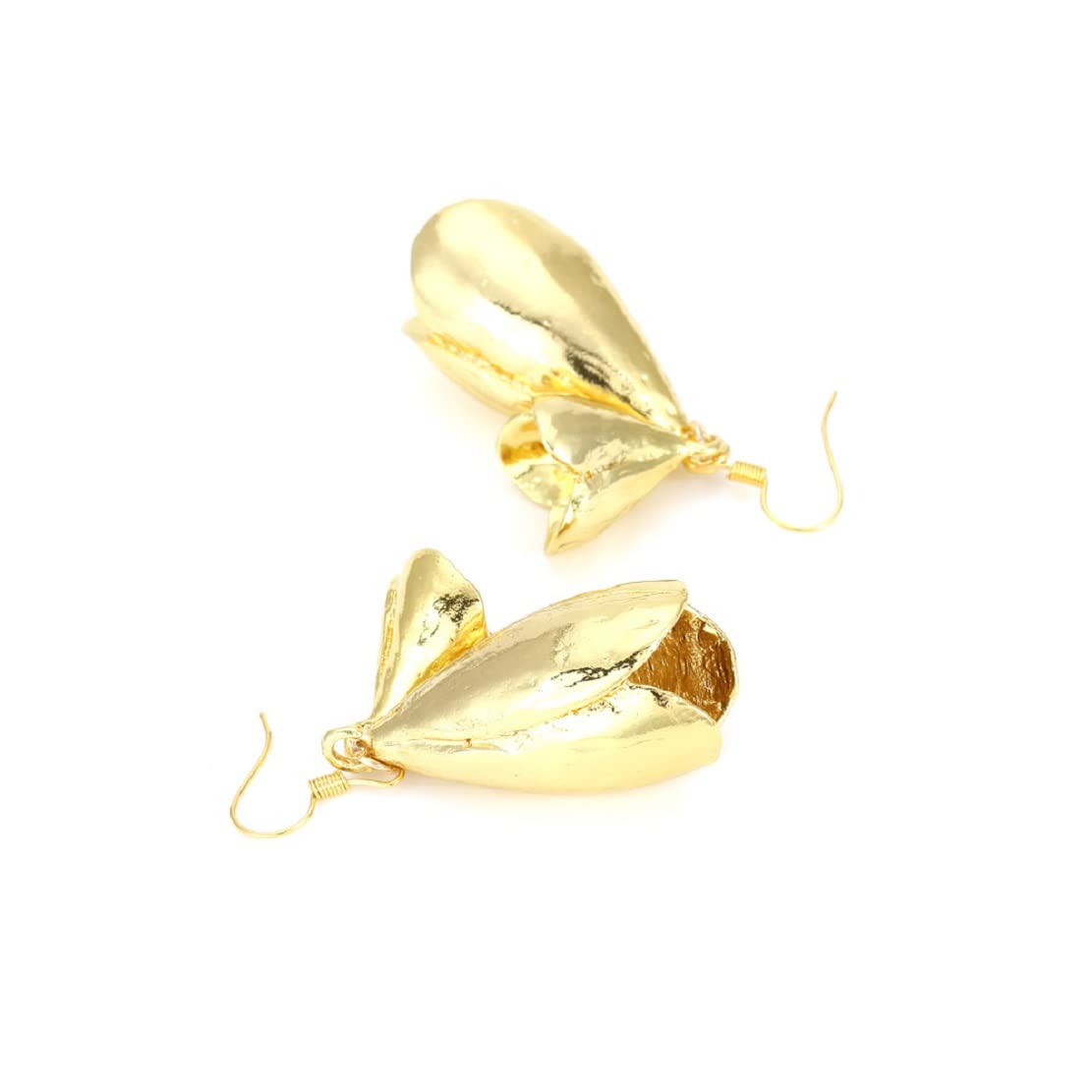 Hypoallergenic Gold Flower Bud Dangle Earrings for Women - Sterling Silver Floral Petal Drop Earrings with Golden Leaf Design | Perfect for Weddings, Parties & Everyday Wear