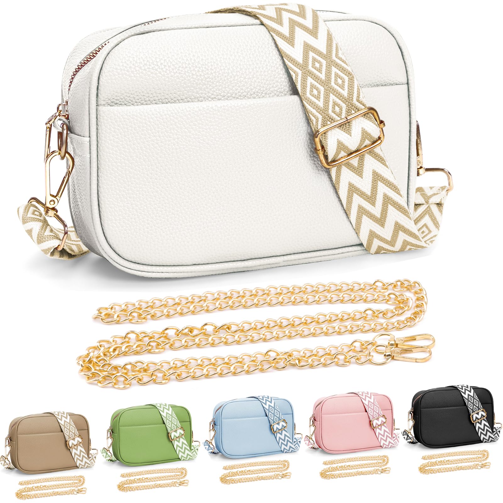 YILCER Women's Small Leather Crossbody Bag with Adjustable Guitar Strap - Stylish Shoulder Purse for Camera, Phone & Essentials - Perfect for Travel, Work & Everyday Use (B-White)