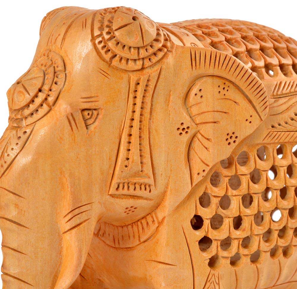 Handcrafted Wooden Elephant Statues Set of 4 - Indian Jaali Art Home Decor for Living Room, Tabletop Display, Housewarming Gifts | Perfect for Boho Decor, Meditation Spaces & Ethnic Home Accents