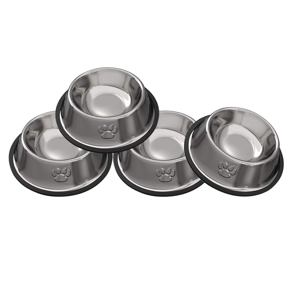 JOCHA Stainless Steel Pet Bowls with Non-Slip Rubber Base - 4 Pack Dog & Cat Food and Water Bowls for Small Medium Large Pets | Durable, Spill-Proof Design for Home, Travel & Outdoor Use