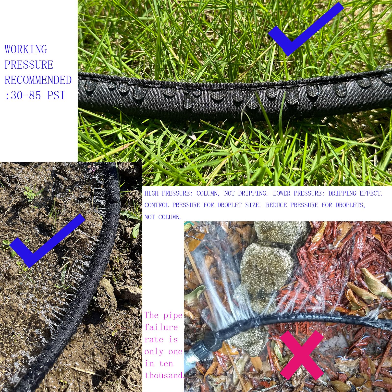 2025 Flat Soaker Hose 10 ft - Linkable Drip Irrigation System for Garden - Water Saving 80% - Dual Layer Leakproof Design with Holes - Perfect for Flower Beds, Vegetable Gardens & Lawn Watering
