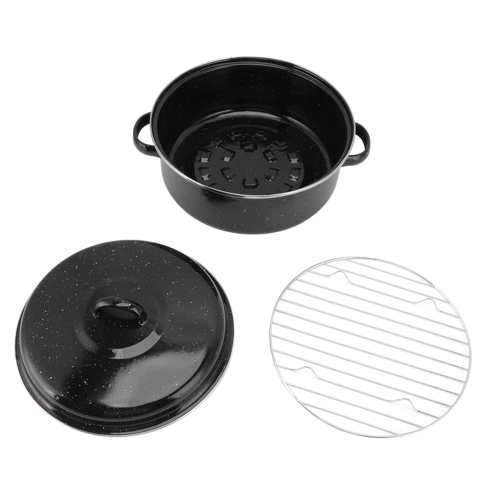 Enamel Carbon Steel Roasting Pan with Lid - 26cm Non Stick Roaster Pot for Turkey, Chicken, Meat & Vegetables | Perfect for Oven, BBQ & Holiday Cooking