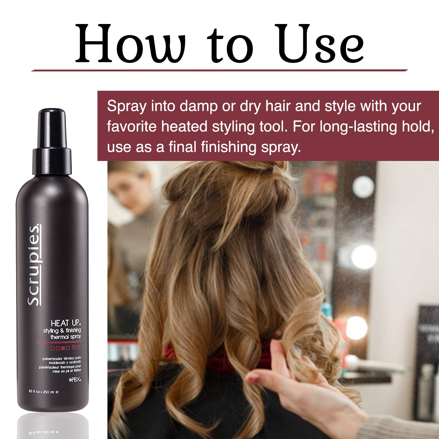 Scruples Heat Up Styling Spray - 8.5 oz Lightweight Heat Protectant for Hair with Control, Hold & Texture - Water Soluble Formula for Curling, Straightening & Blowouts - Perfect for Daily Styling & Salon Use