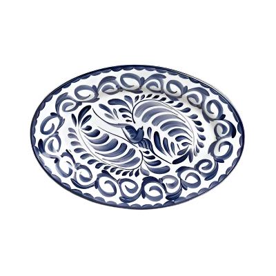Steelite Anfora 10.6 x 7.75 Inch Rolled Edge Oval Platter - Puebla Pattern, Set of 24/Case - Perfect for Buffet Serving, Catering, and Elegant Dinner Parties