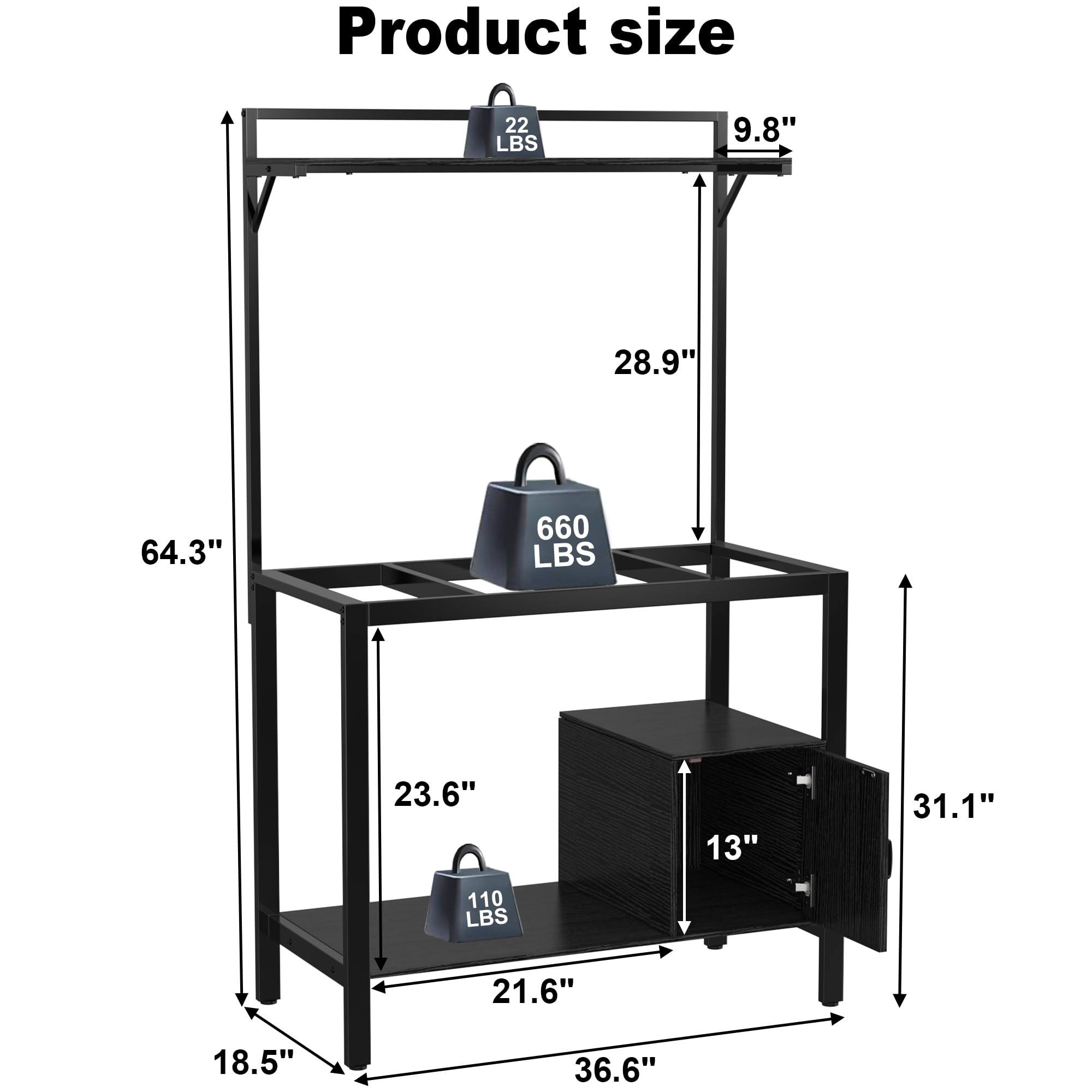 40-50 Gallon Fish Tank Stand with Plant Shelf & Storage - Heavy Duty Metal Aquarium Stand for Reptile Terrariums, Turtle Tanks (36.6