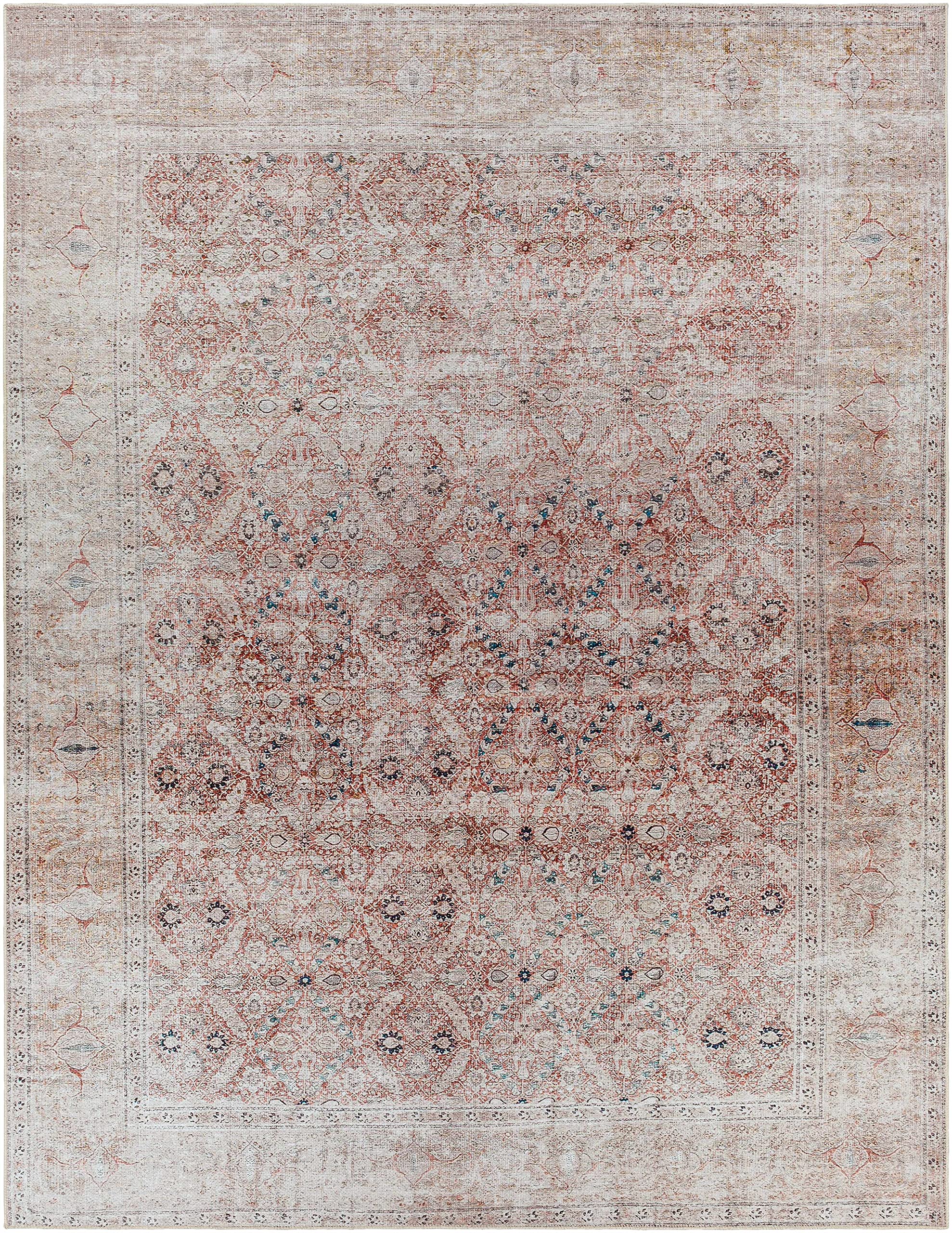 Hauteloom Tapia Washable Area Rug for Living Room & Bedroom - Blue, Gray, Red - 7'10
