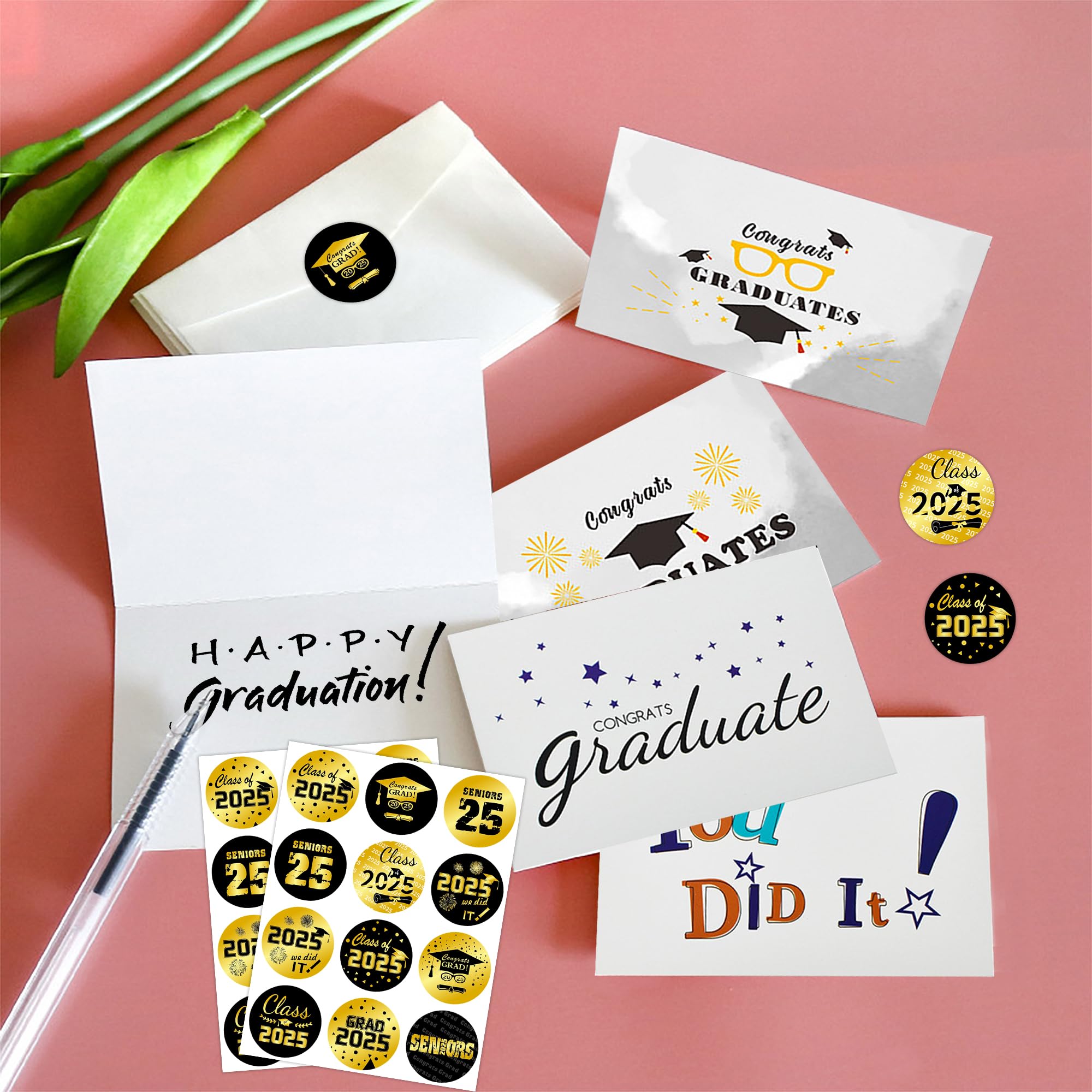 Lucleag 360 PCS 2025 Graduation Stickers - Class of 2025 Gold & Black Round Seal Stickers for Envelopes, Cards, Party Decorations - Perfect for Graduation Invitations, Diploma Covers, Candy Wraps and School Celebration Supplies