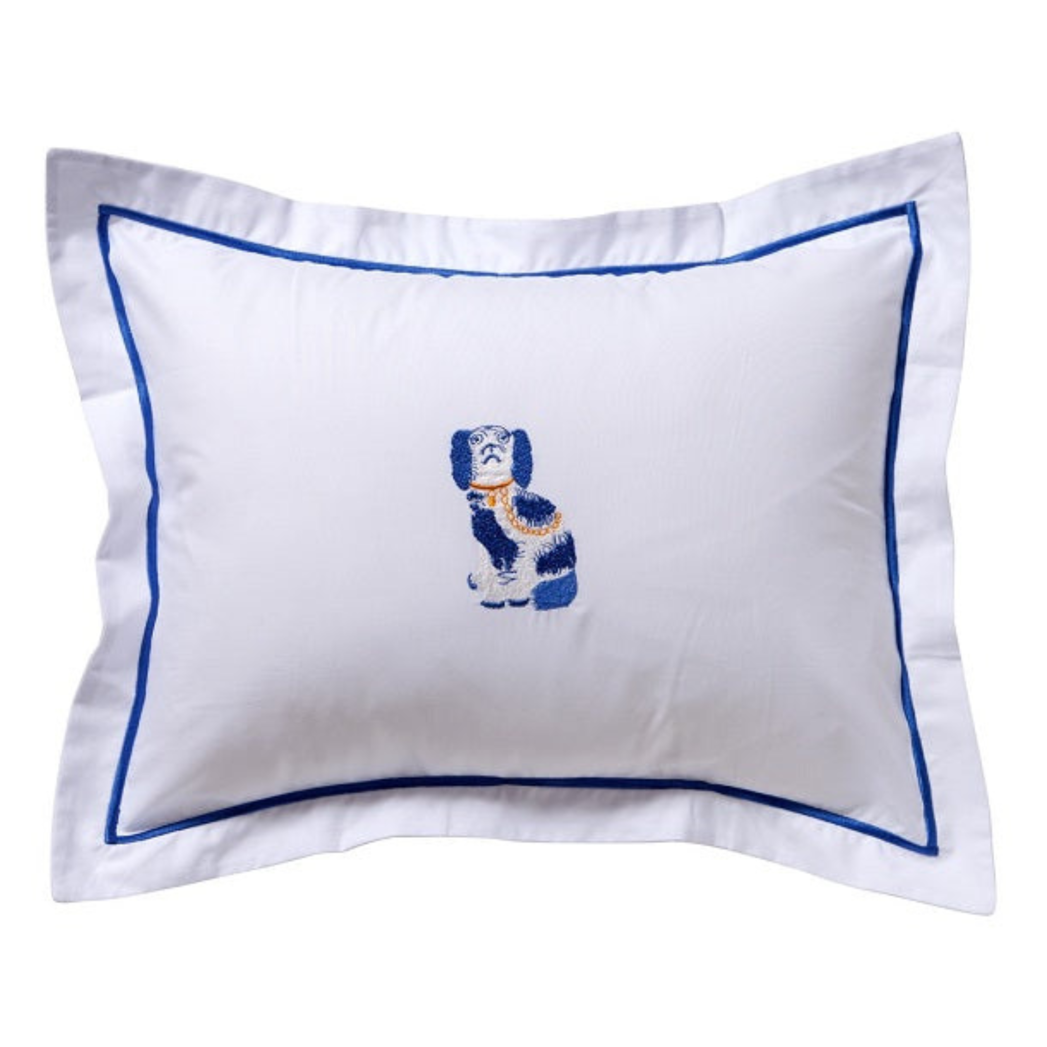 Staffordshire Dog Blue/White Boudoir Pillow Cover - Elegant Vintage Floral Bedroom Decor for Home, Living Room, or Gift