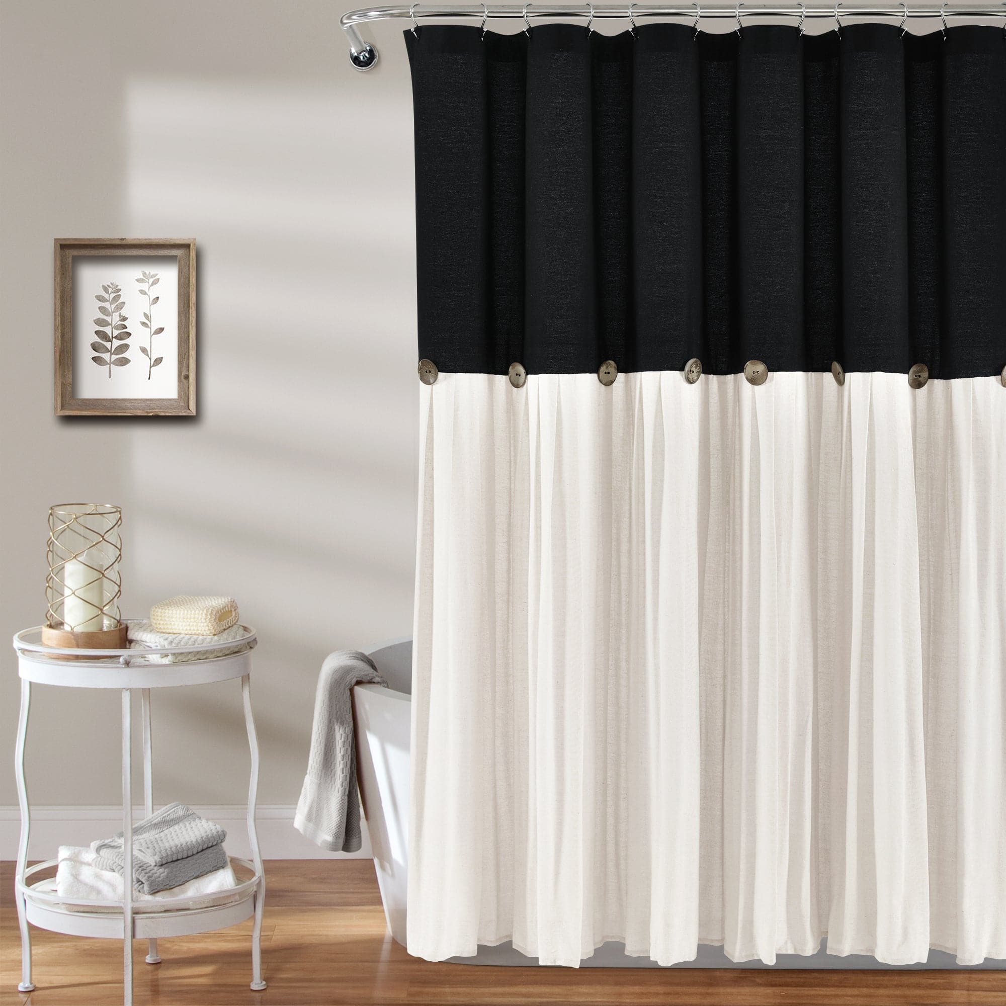 Linen Button Shower Curtain - Waterproof Bathroom Decor with Rustic Farmhouse Style for Modern Homes | Perfect for Bathrooms, Guest Rooms & Coastal Retreats