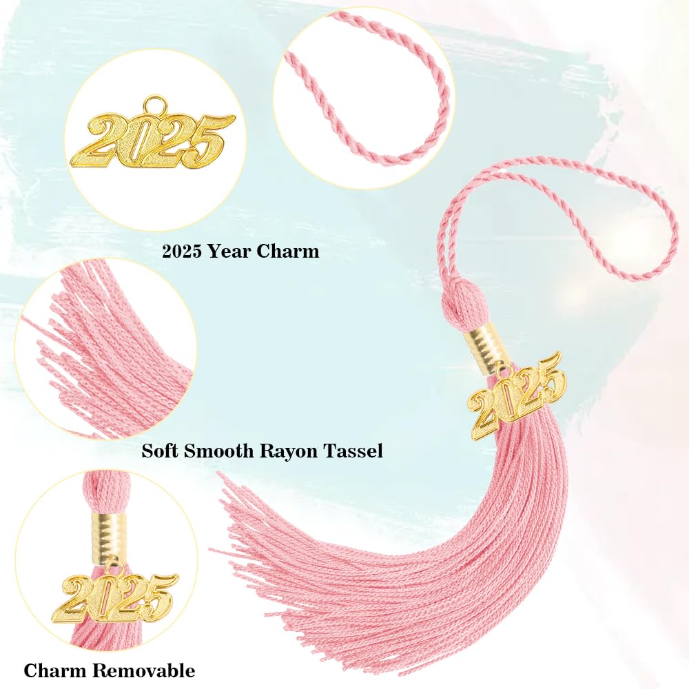 2025 Graduation Tassel - Pink Cap Tassel with Gold 2025 Year Charm for Graduation Ceremonies, High School & College Commencement Accessories - Perfect for Graduation Caps, Hats & Celebrations