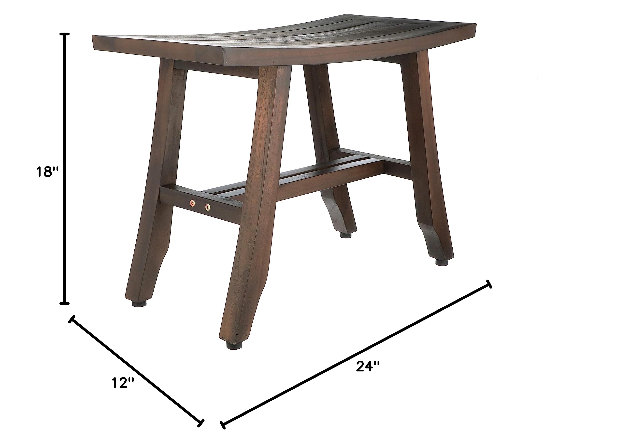 Waterproof Teak Shower Bench - 24 Inch Brown Stool for Bathroom Safety & Storage