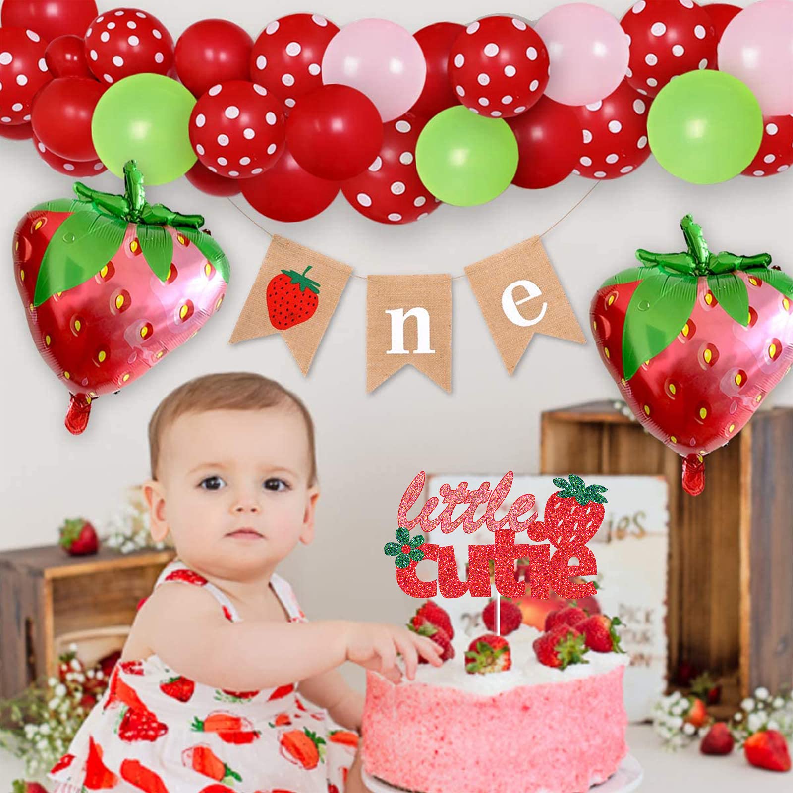 Strawberry Cake Toppers for 1st Birthday & Baby Shower - Strawberry Theme Cake Decorations - Fruits Birthday Party Supplies - Perfect for Strawberry Themed Parties, Baby Showers, and Birthday Celebrations