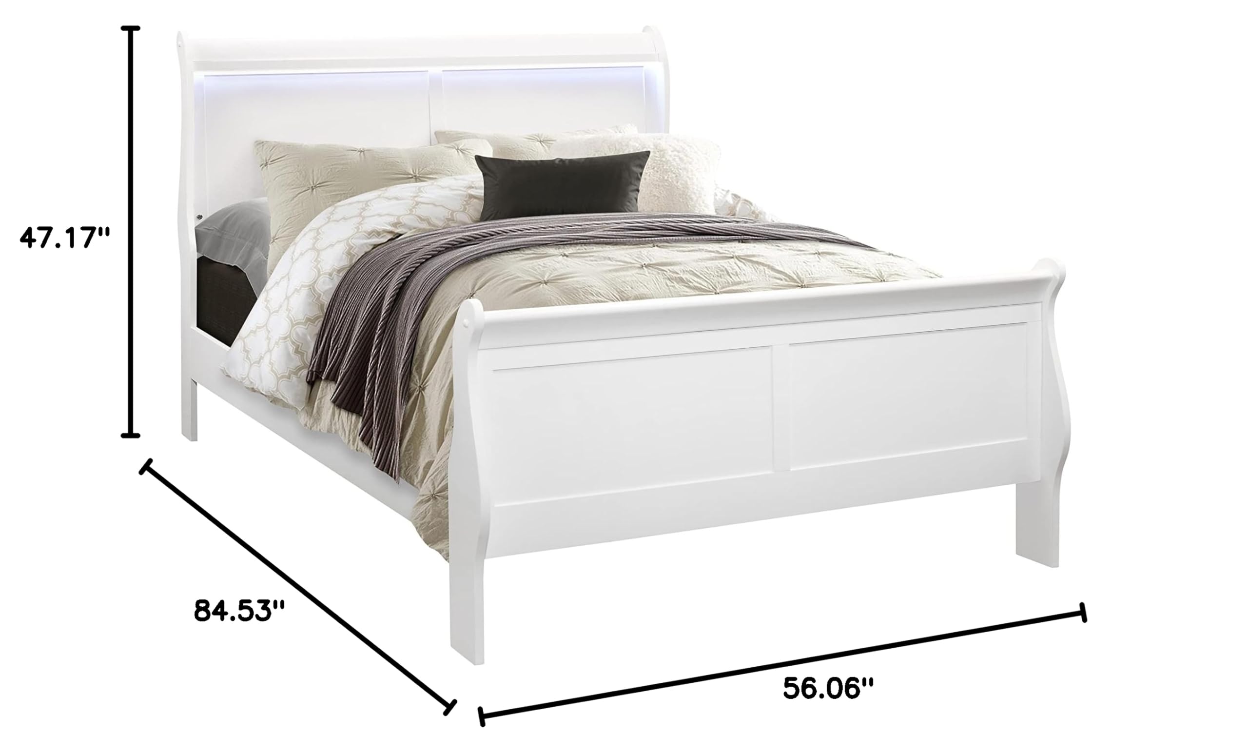 Global Furniture USA Charlie White Full Bed Frame - Modern Wooden Bed for Bedroom, Guest Room & Dorm - Easy Assembly & Sturdy Support