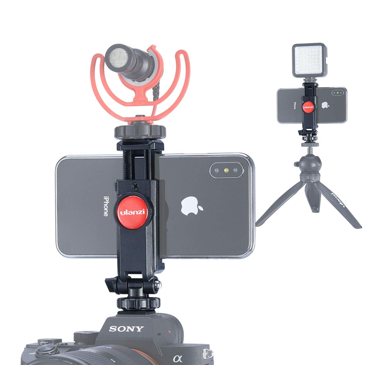ULANZI ST-06S Flexible Phone Tripod Mount with Dual Cold Shoe Mount - Compatible with iPhone, Samsung, Canon, Nikon DSLR - Perfect for Photography, Vlogging & Live Streaming - Holds Microphone & LED Light for DJI Ronin SC Stabilizers