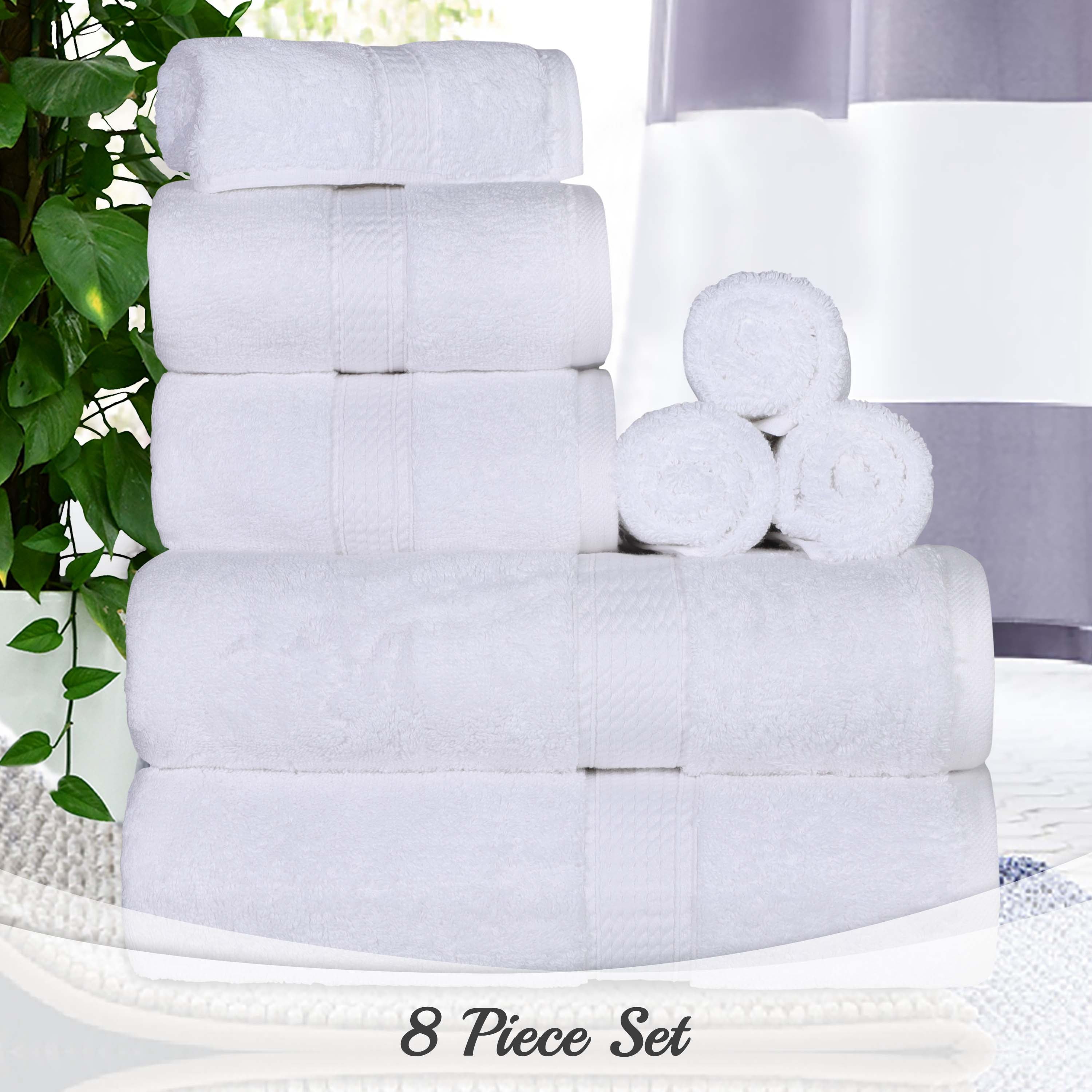 Premium 8-Piece Egyptian Cotton Towel Set - Ultra Soft, Heavyweight & Plush for Bath, Spa & Luxury Home Decor