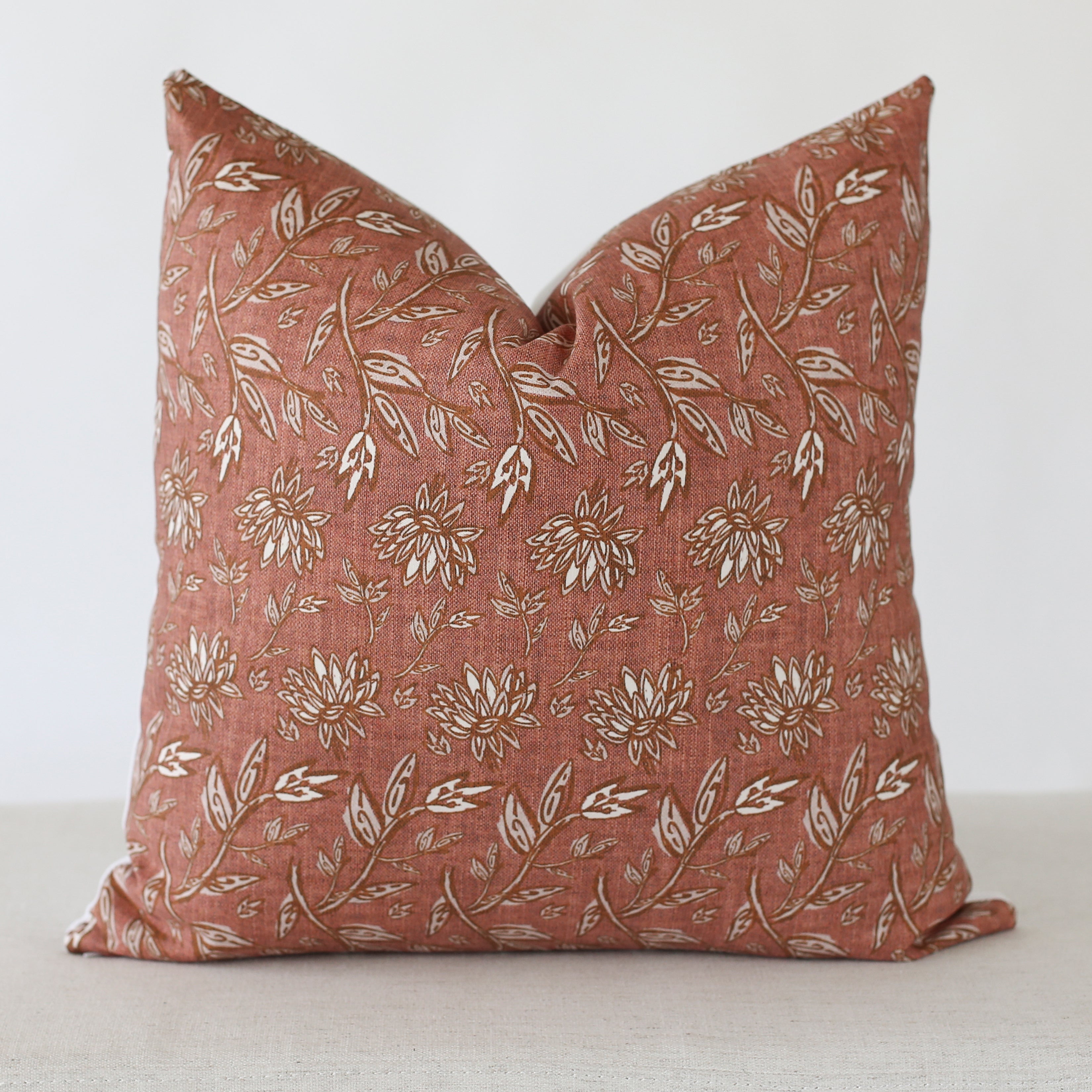 Handmade Terracotta Floral Pillow Cover - Boho Home Decor for Living Room, Bedroom & Outdoor - 18x18 Inch Cotton Square Cushion Case