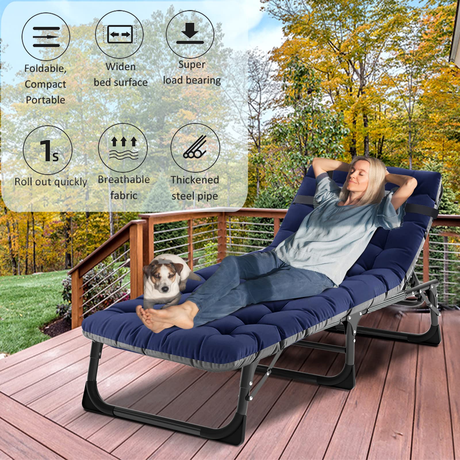 ABORON Heavy Duty Folding Lounge Chair for Outdoor - 500lb Capacity Portable Cot for Adults, Beach Poolside Sunbathing, Camping & Patio Relaxation - Sturdy Foldable Sleeping Bed for Heavy People