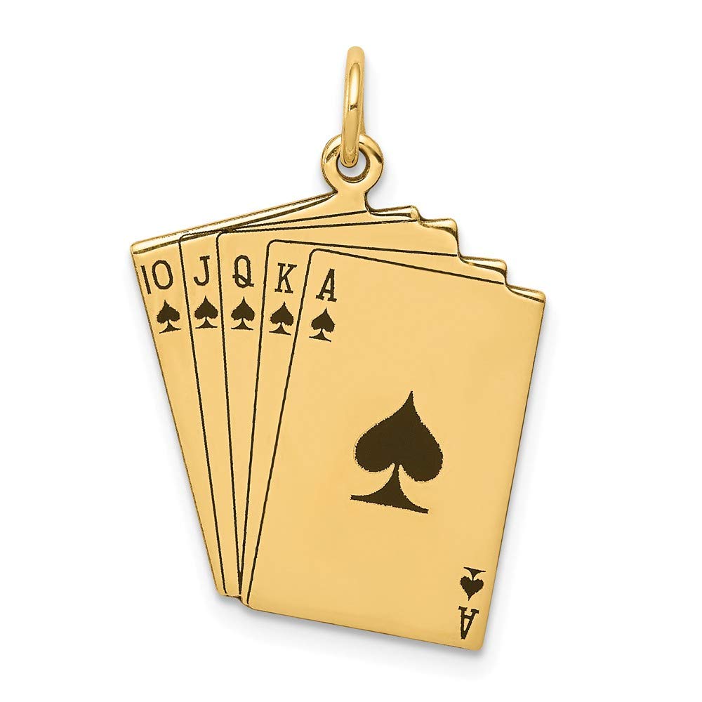 14K Yellow Gold Enameled Royal Flush Playing Cards Charm Pendant - Perfect for Casino Lovers, Poker Night & Unique Jewelry Gifts