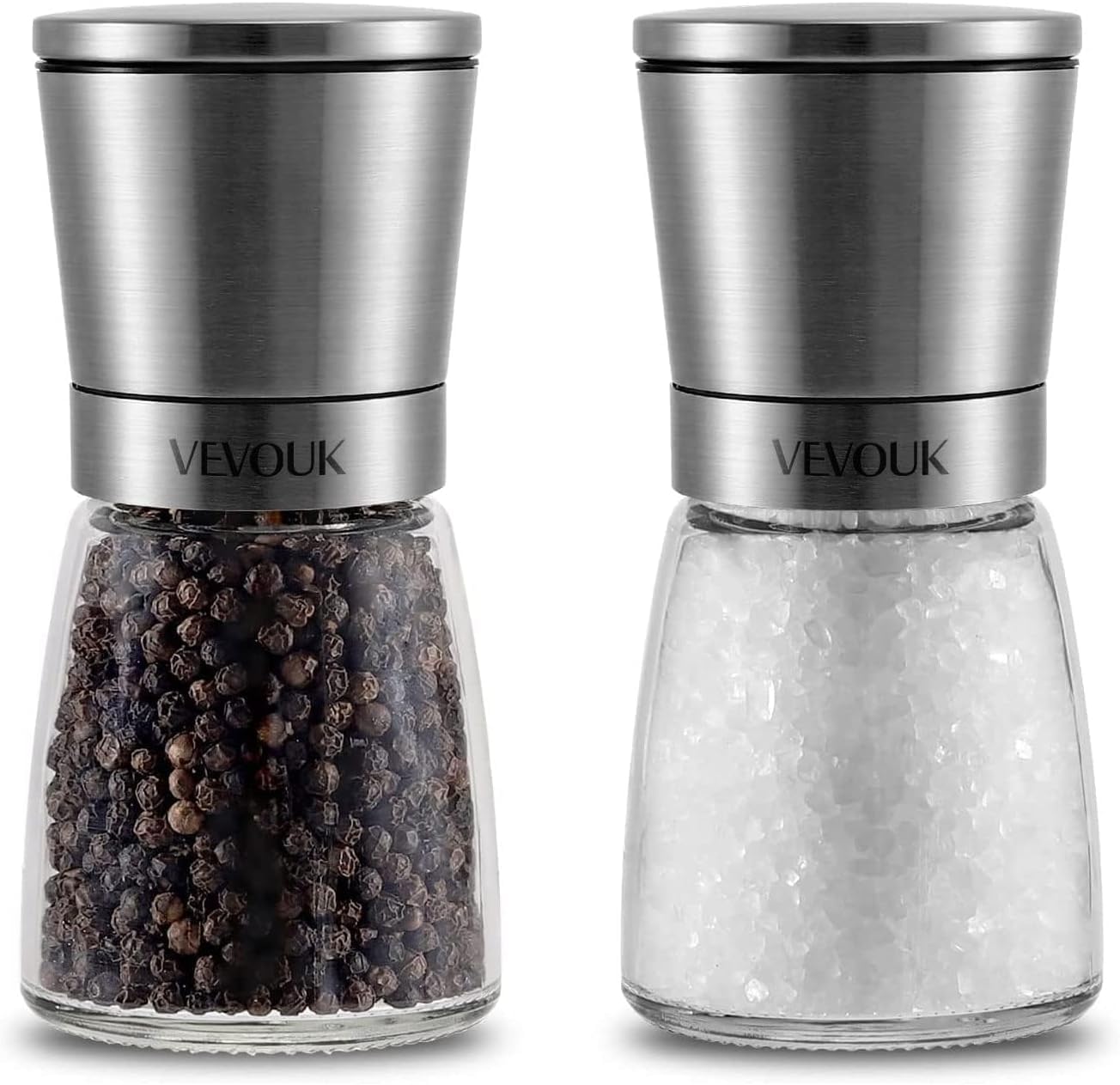 Premium Stainless Steel Salt and Pepper Grinder Set - Adjustable Ceramic Core Spice Mill with Glass Bottle - Perfect for Kitchen, Dining Table & Gourmet Cooking - Refillable Manual Pepper & Salt Shaker for Fresh Seasoning