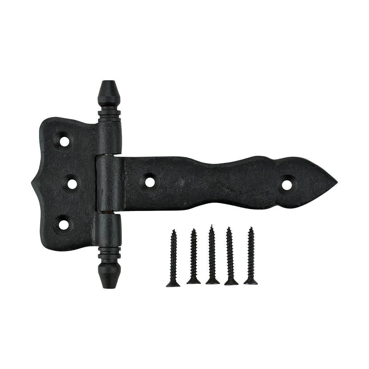 Antique Black Wrought Iron Shed Door Hinges (5 Inch) - Pack of 10 with Hardware - Decorative Flush Mount Cast Iron Barn Hinges - Perfect for Sheds, Barns, Garage Doors & Rustic Home Decor