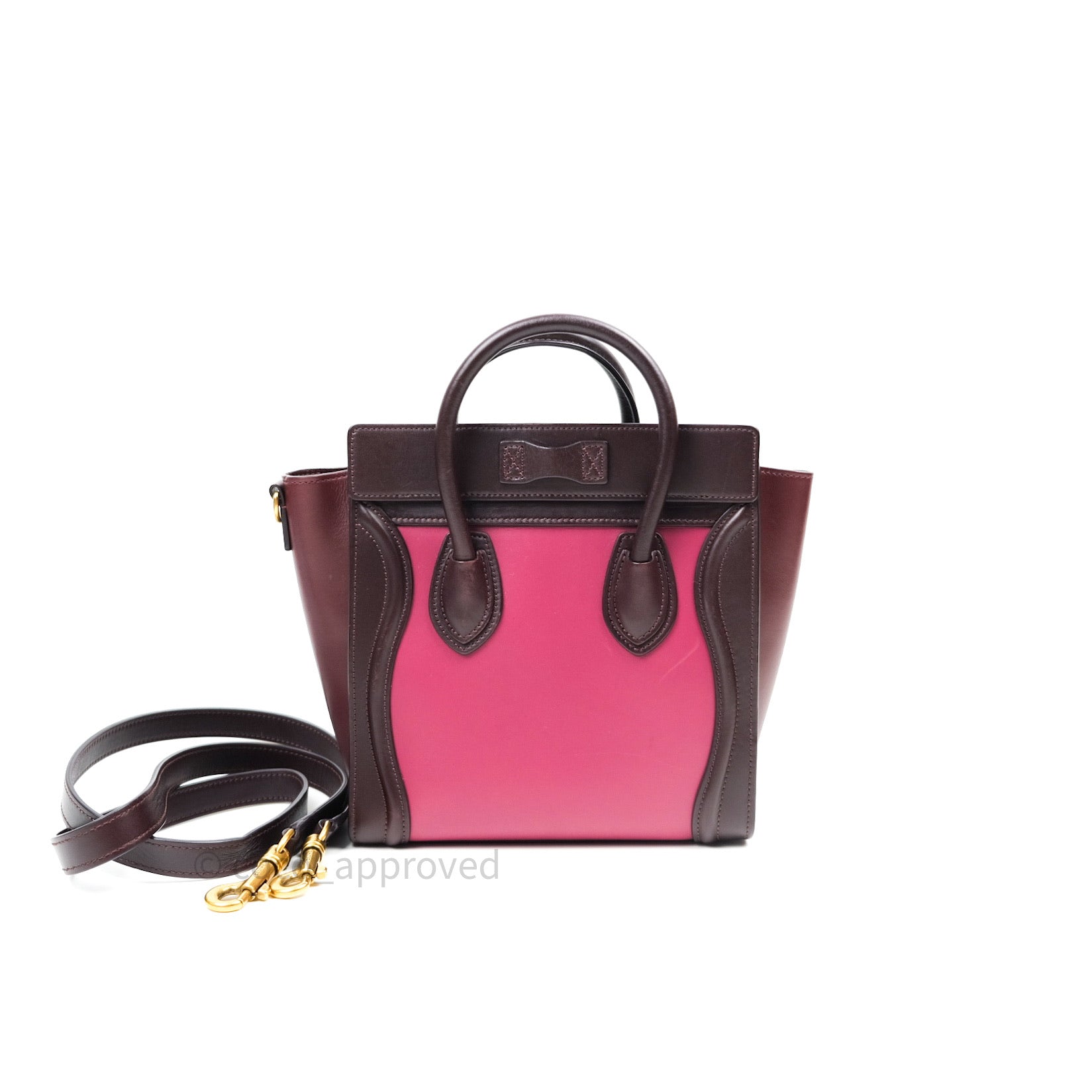 Celine Nano Luggage Tote Bag in Tri-Color Dark Red, Pink & Brown - Perfect for Work, Travel & Everyday Use