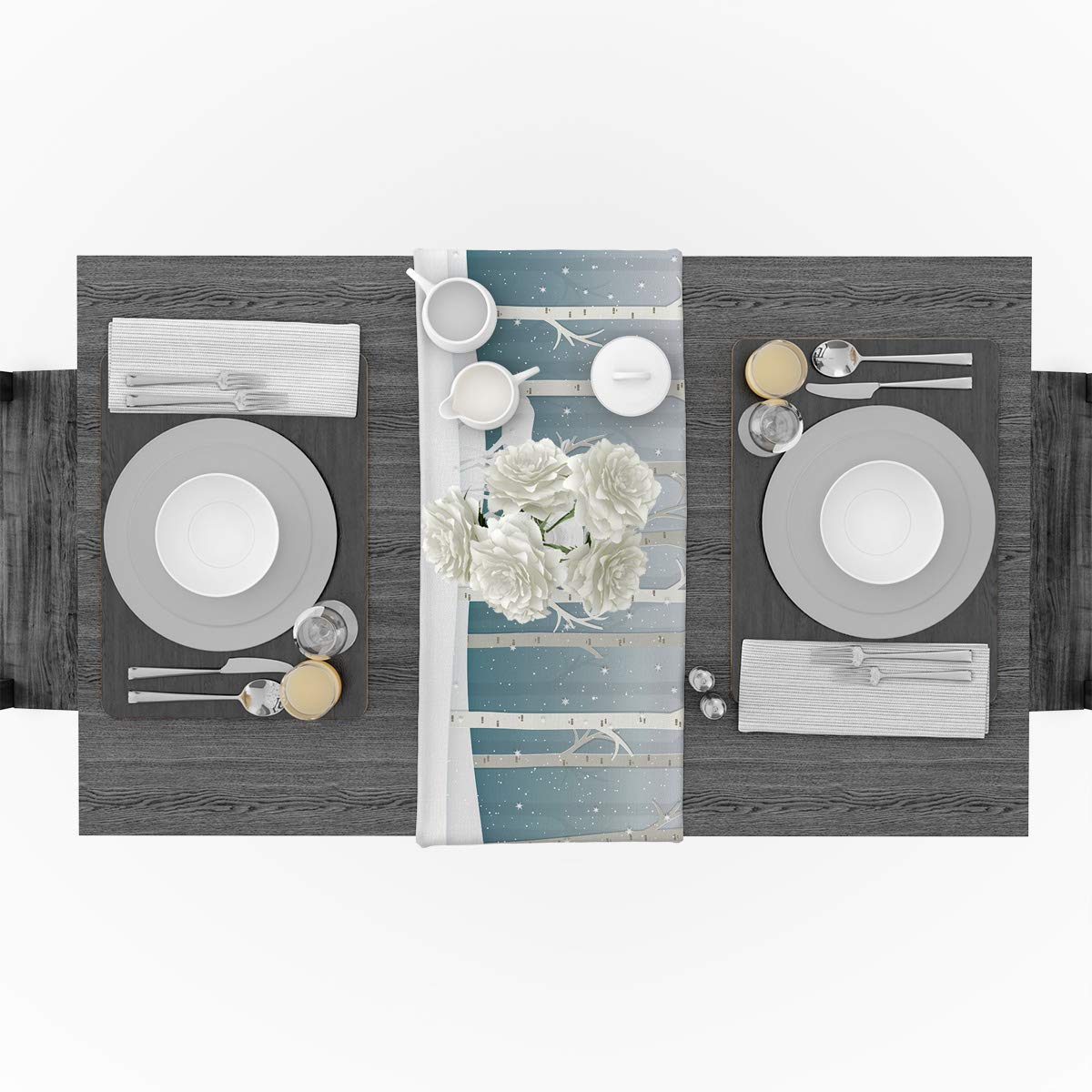 Christmas Table Runner 14x72 Inch - Forest Design with Abstract Woods, Wild Animals, Deer & Elk - Perfect for Holiday Parties, Weddings, Birthday Celebrations & Baby Showers - Elegant Fabric Table Decor for Festive Occasions