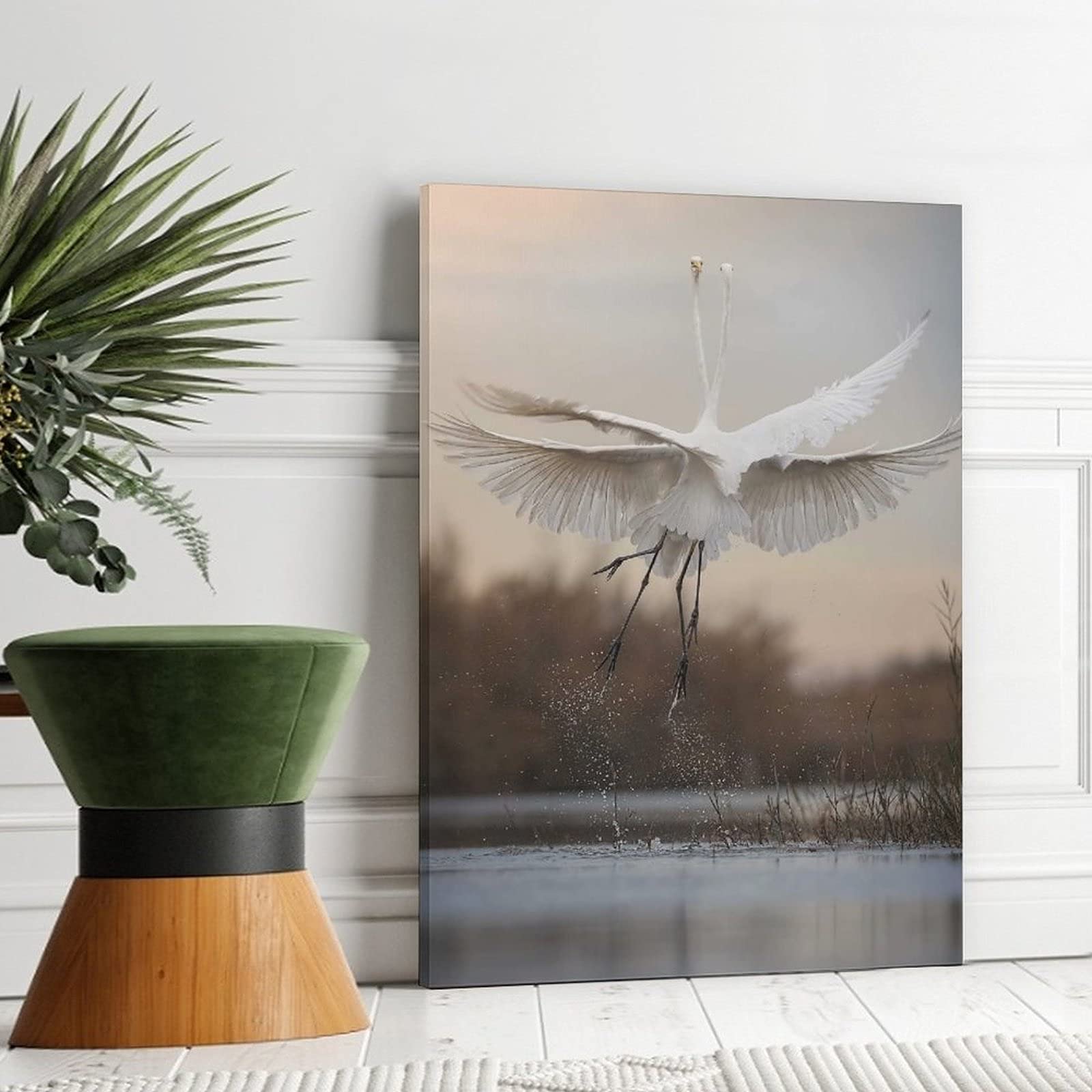 Wild Animals Great Egret Dancing Canvas Wall Art Print - 24x36 Inch Nature Landscape Painting for Living Room, Bedroom & Office Decor | Perfect Gift for Home & Office Decoration | Enhance Your Space with Stunning Wildlife Art
