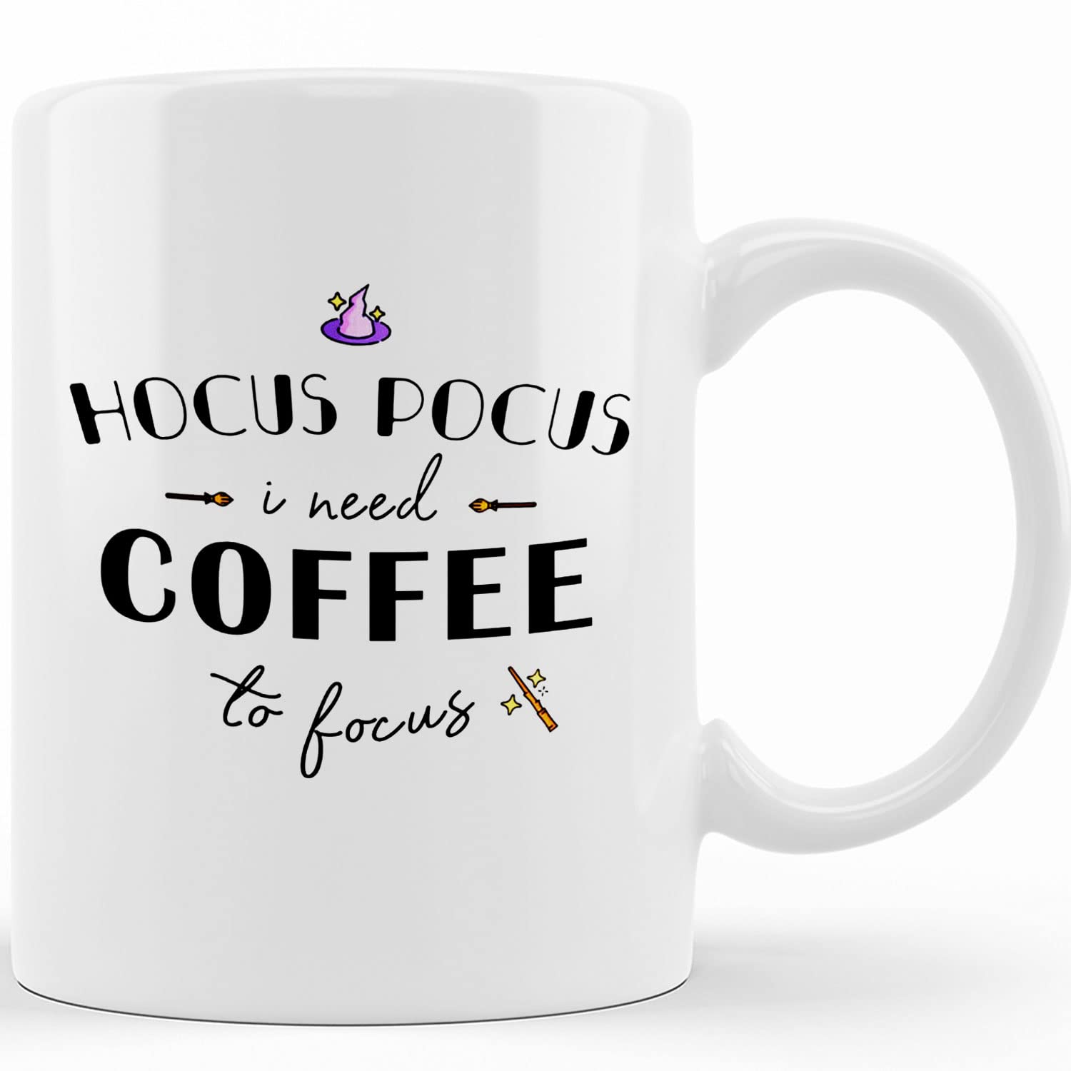 Personalized Halloween Coffee Mug - Hocus Pocus 'I Need Coffee To Focus' Ceramic Novelty Mug (11oz/15oz) - White Tea Cup for Coffee Lovers - Perfect Gift for Birthday, Christmas & Thanksgiving - Great for Office Use, Home Decor & Holiday Parties