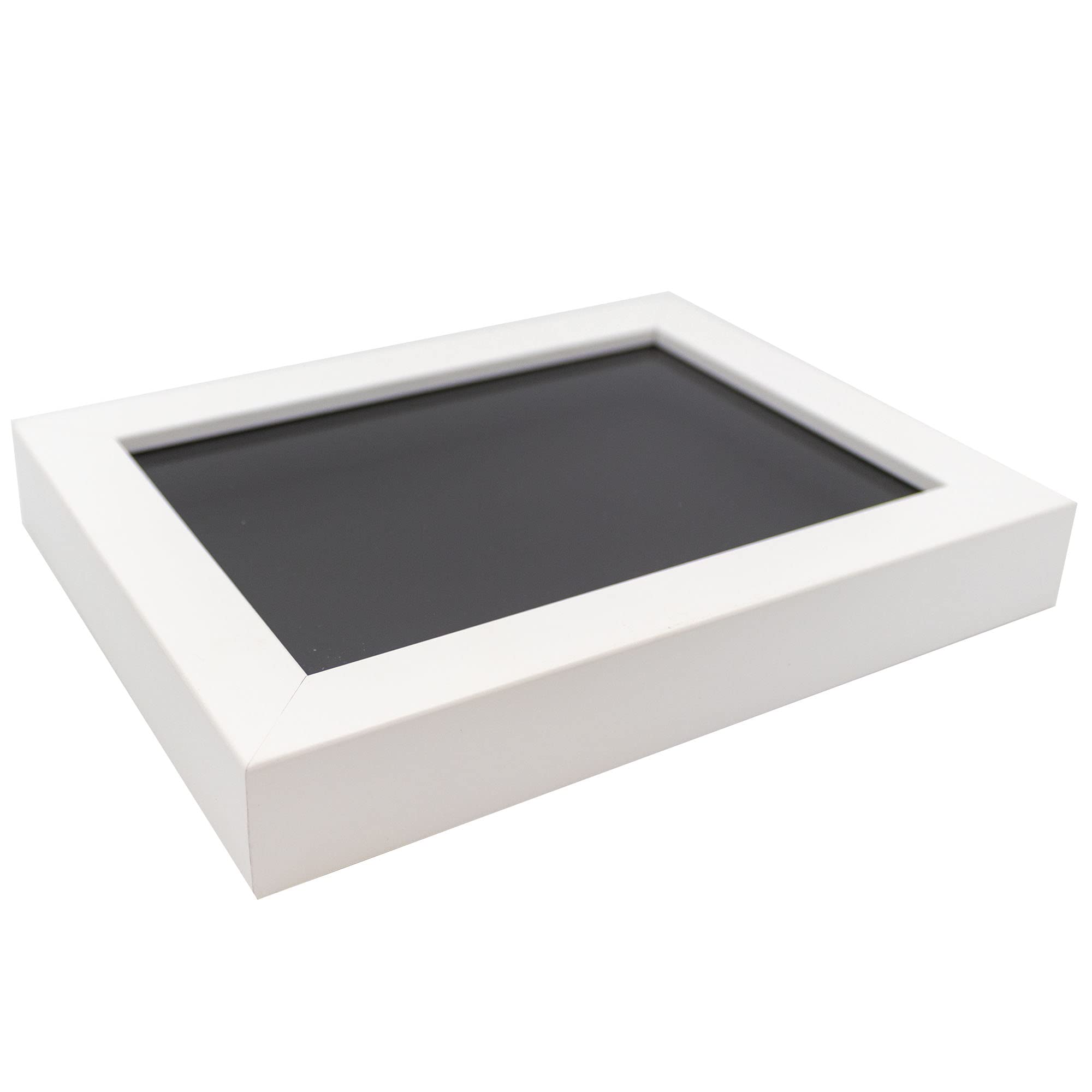 6x8 Inch White Solid Pine Wood Shadow Box Picture Frame - Acid-Free Black Backing, UV Protective Acrylic, 0.75