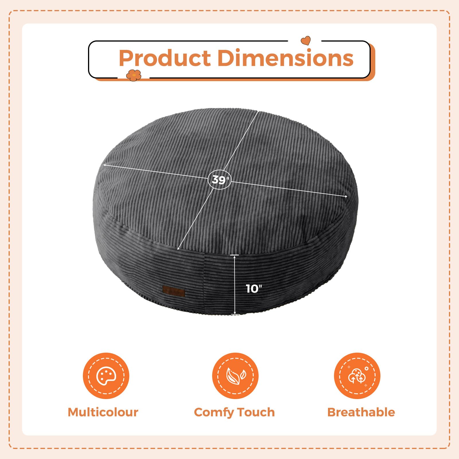 MAXYOYO 3-in-1 Convertible Kids Bean Bag Chair & Bed - Corduroy Round Floor Sofa for Children's Room, Gaming & Reading - Dark Grey - Perfect for Playrooms, Bedrooms & Dorm Rooms