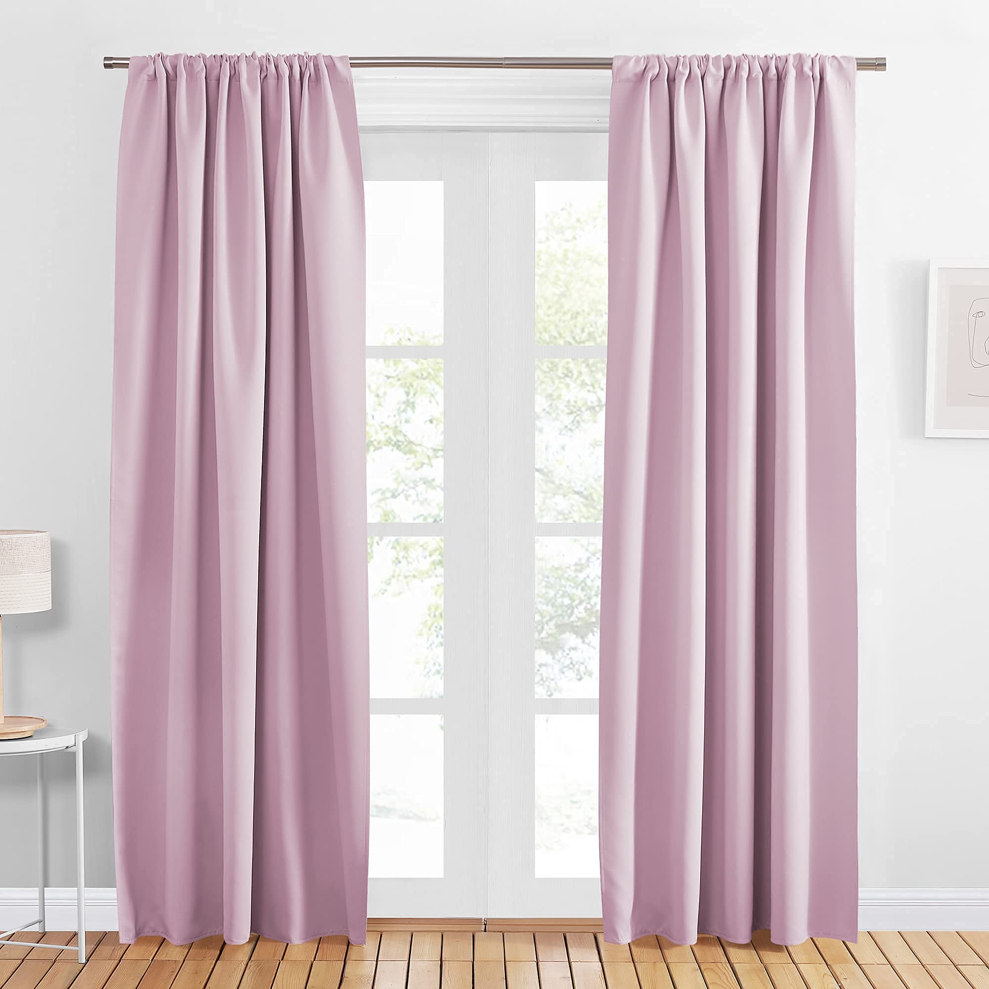 PONY DANCE Thermal Insulated Blackout Curtains Set - 2 Panels 52x84 Inches, Light Pink, Rod Pocket Window Drapes for Living Room, Bedroom & Nursery | Light Blocking, Energy Saving, Noise Reducing Home Decor