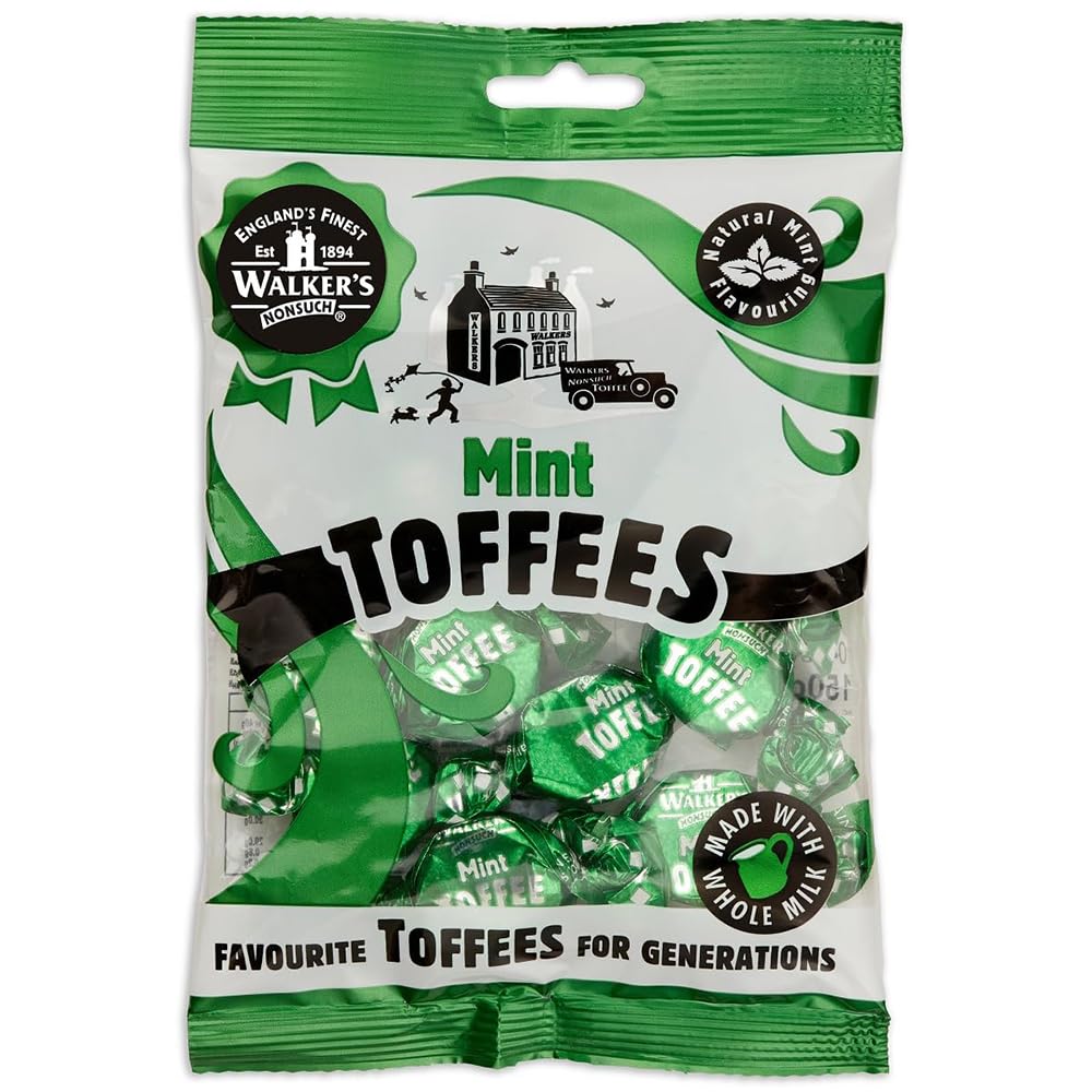Nonsuch Mint Toffee Candy - Traditional British Sweets with Natural Mint Flavor & Whole Milk | Imported from UK | 5.29 Oz Pack of 3 | Perfect for Gifts, Tea Time & Dessert Lovers