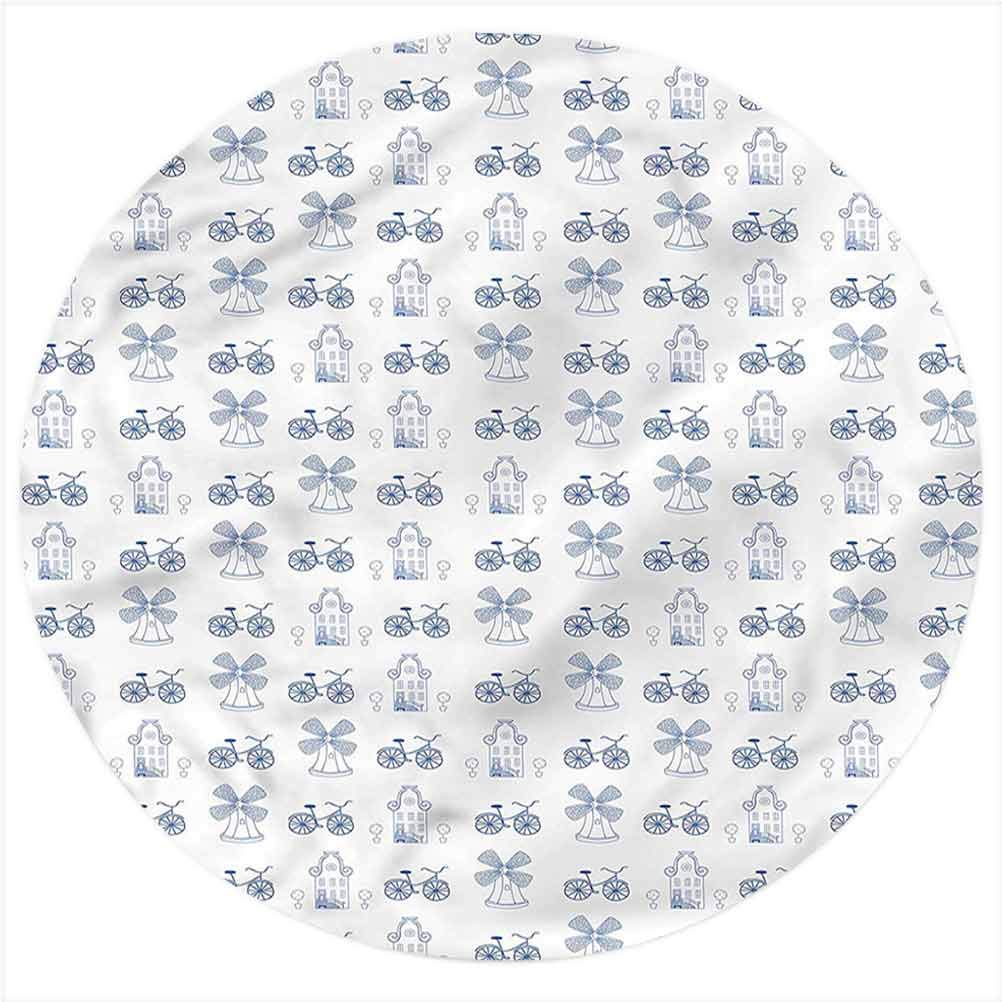 LCGGDB Dutch Ornament Bicycle Flannel Throw Blanket - 39 Inch Round Soft Blanket for Adults & Kids - Cozy Wrap Blanket for Sofa, Bed, Picnics & Outdoor Adventures
