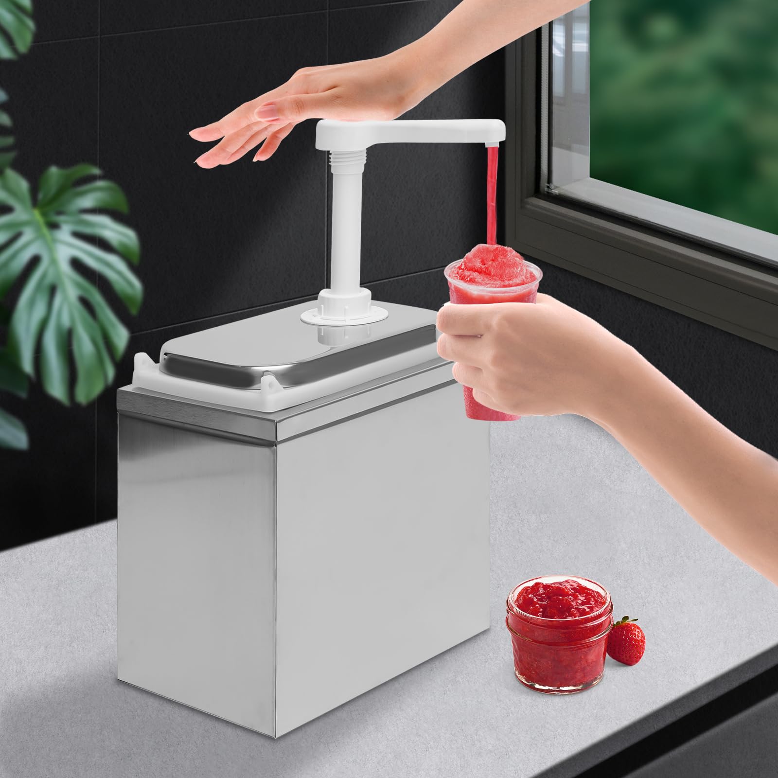 Stainless Steel Condiment Pump Dispenser for Ketchup, Salad & Jam - Single Head